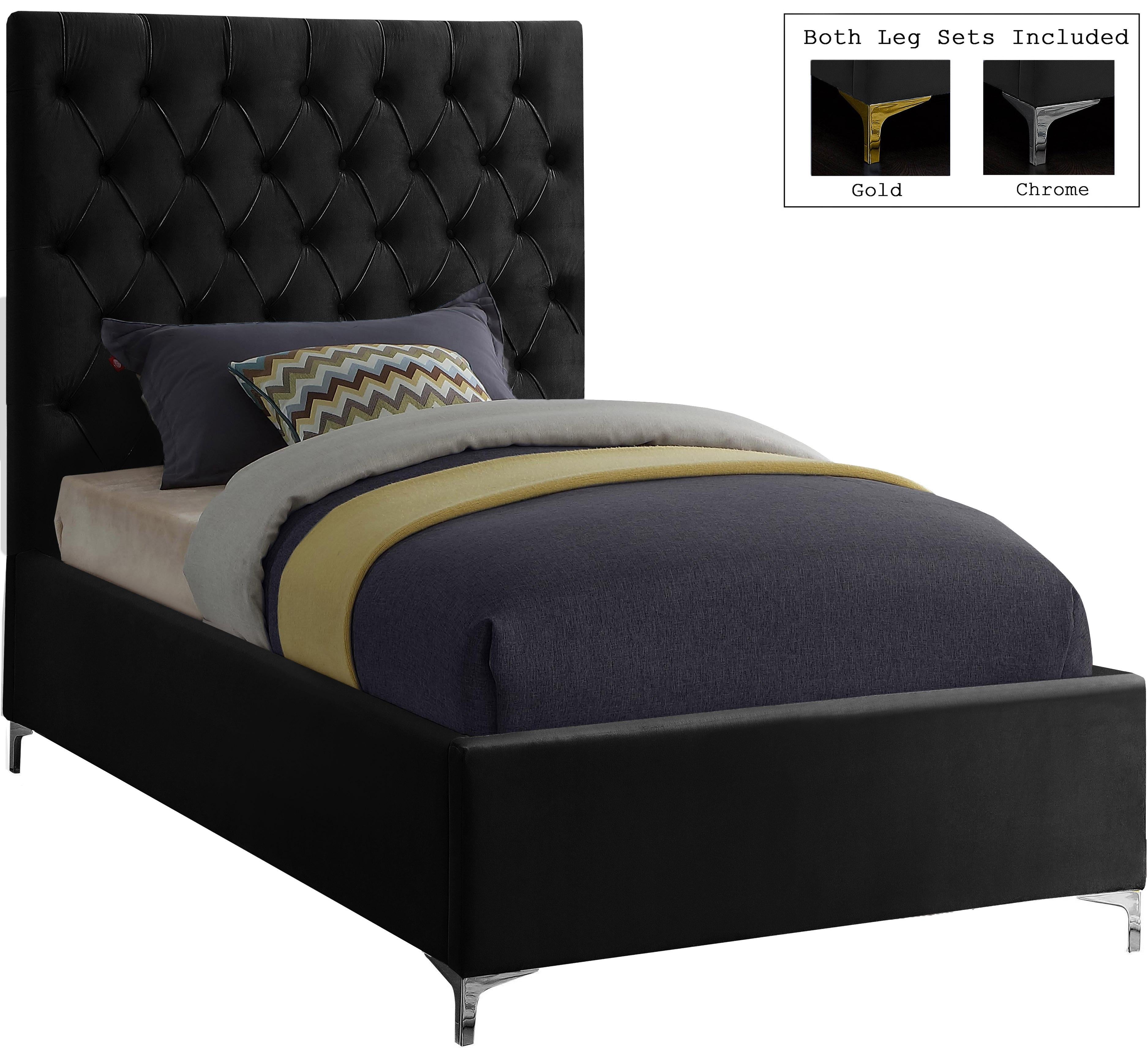 Cruz Black Velvet Twin Bed - Luxury Home Furniture (MI)