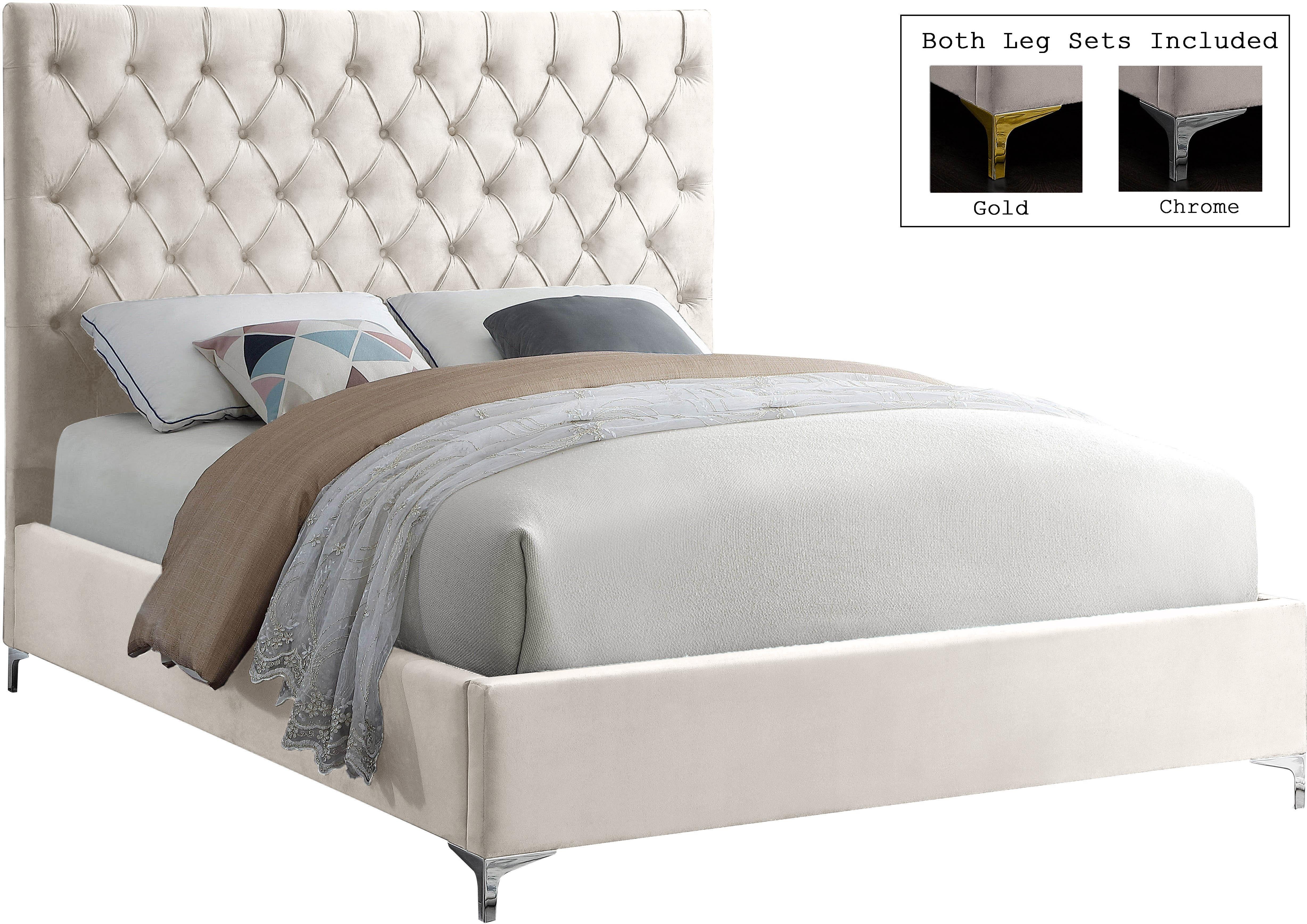 Cruz Cream Velvet Full Bed - Luxury Home Furniture (MI)