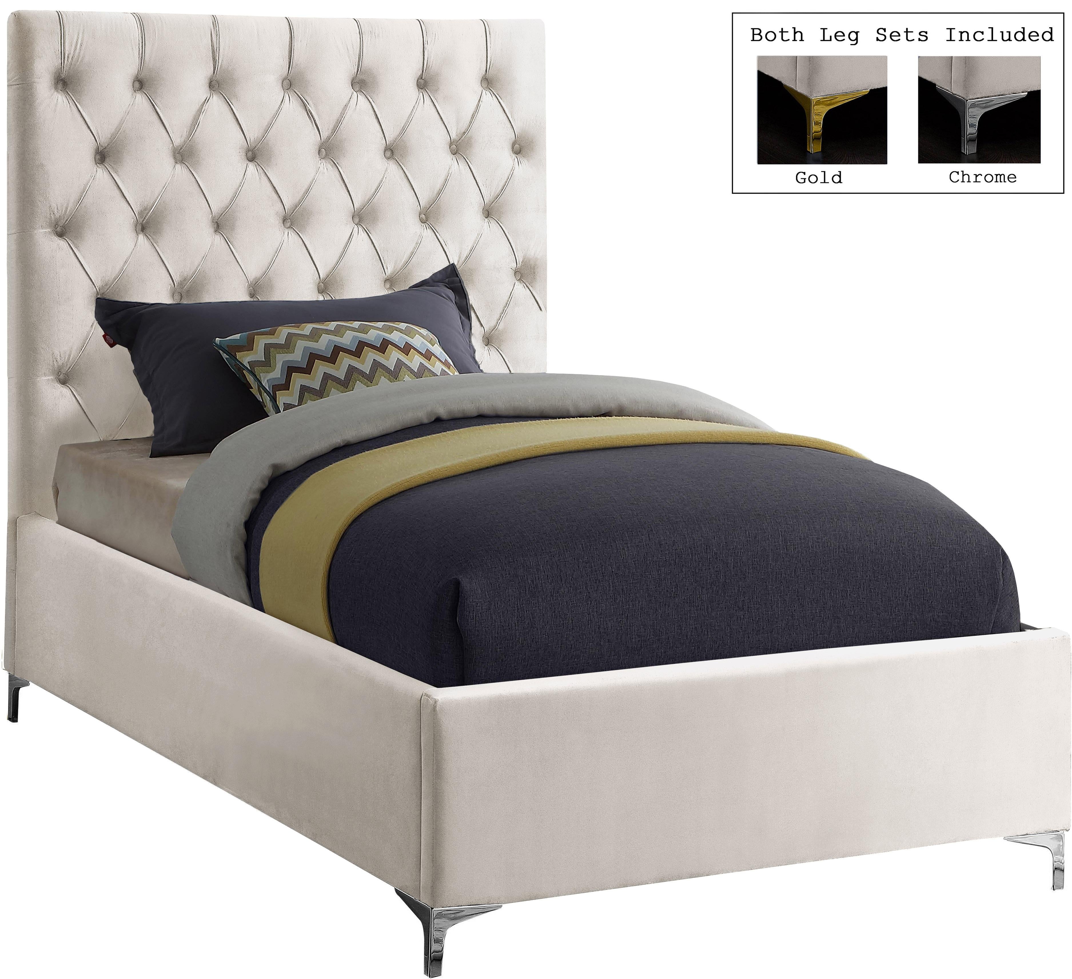 Cruz Cream Velvet Twin Bed - Luxury Home Furniture (MI)