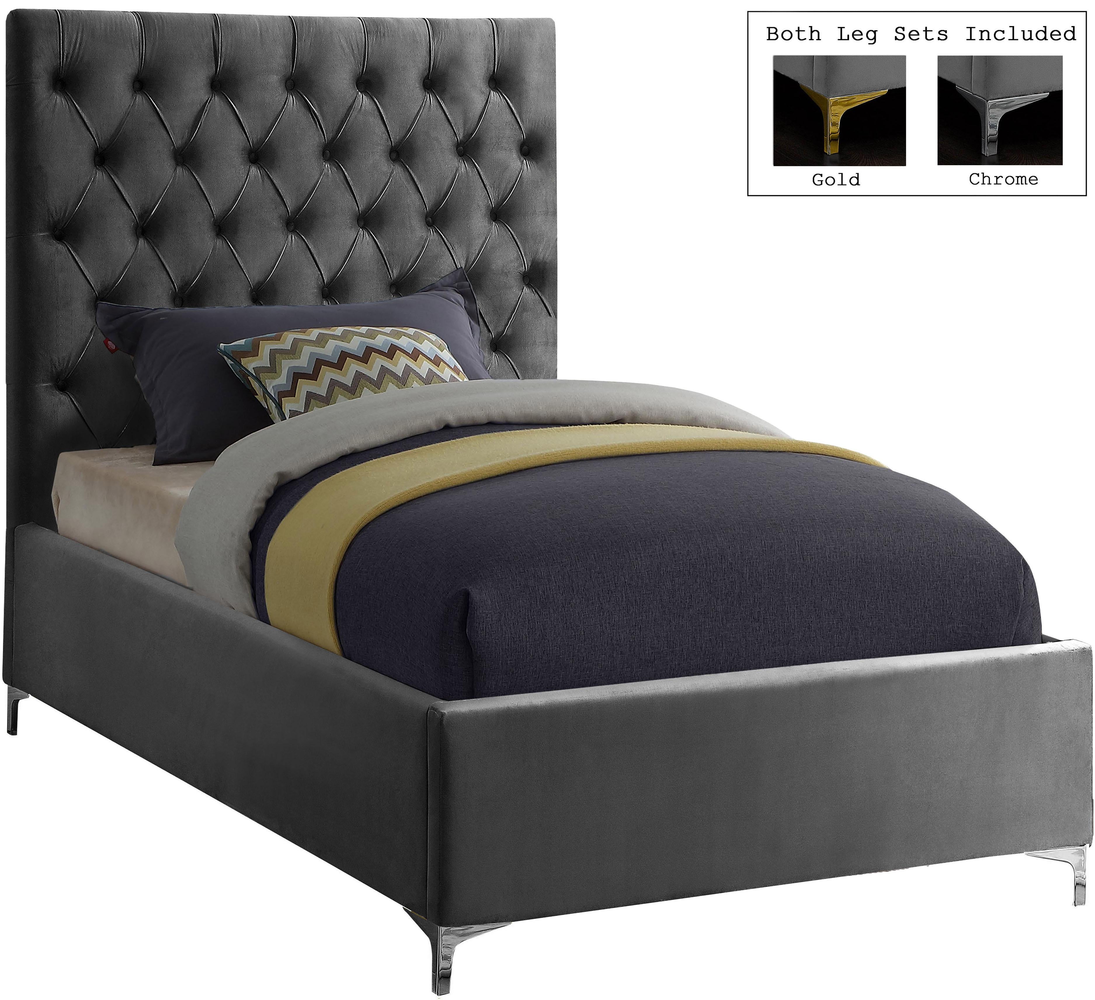 Cruz Grey Velvet Twin Bed - Luxury Home Furniture (MI)