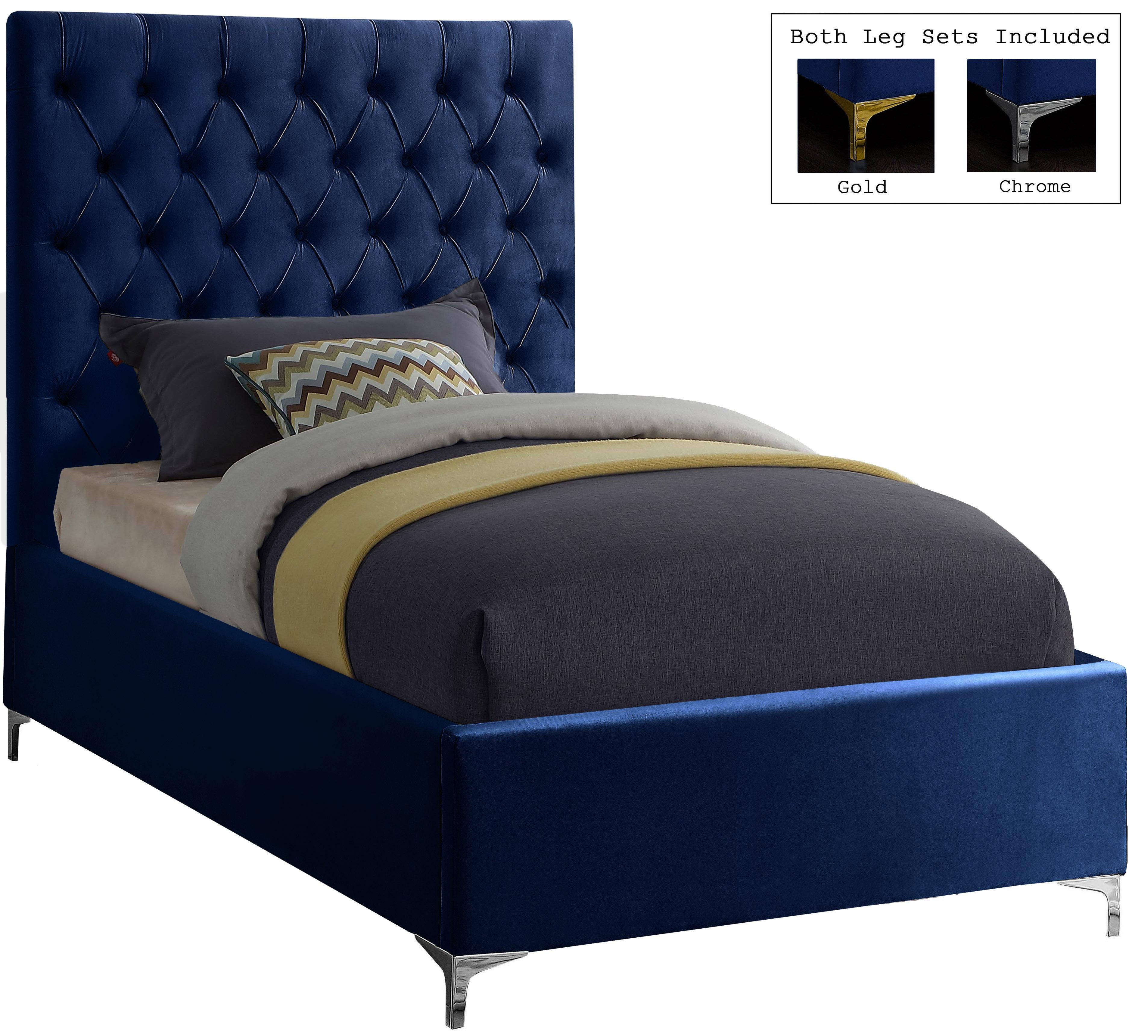 Cruz Navy Velvet Twin Bed - Luxury Home Furniture (MI)