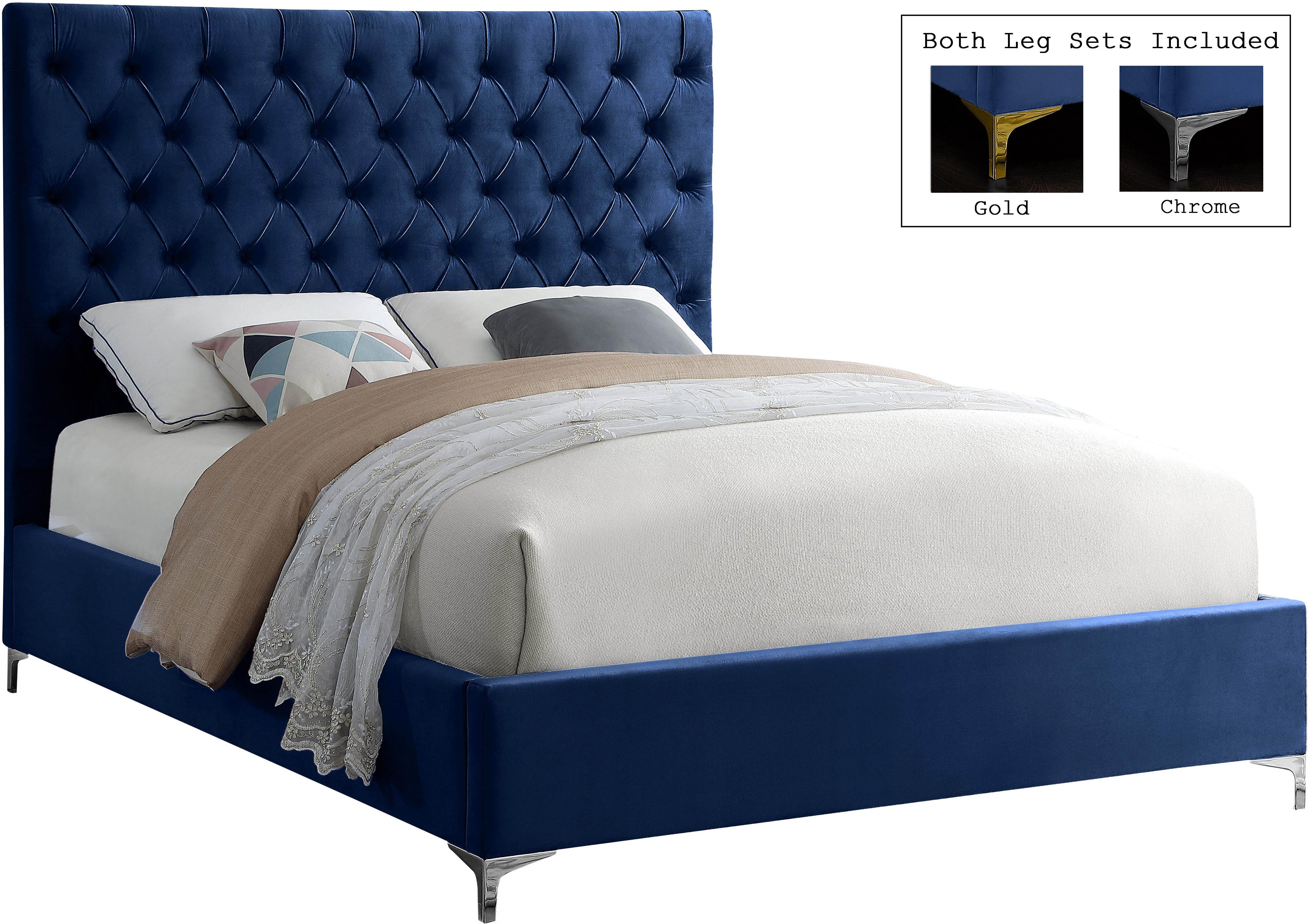 Cruz Navy Velvet Full Bed - Luxury Home Furniture (MI)