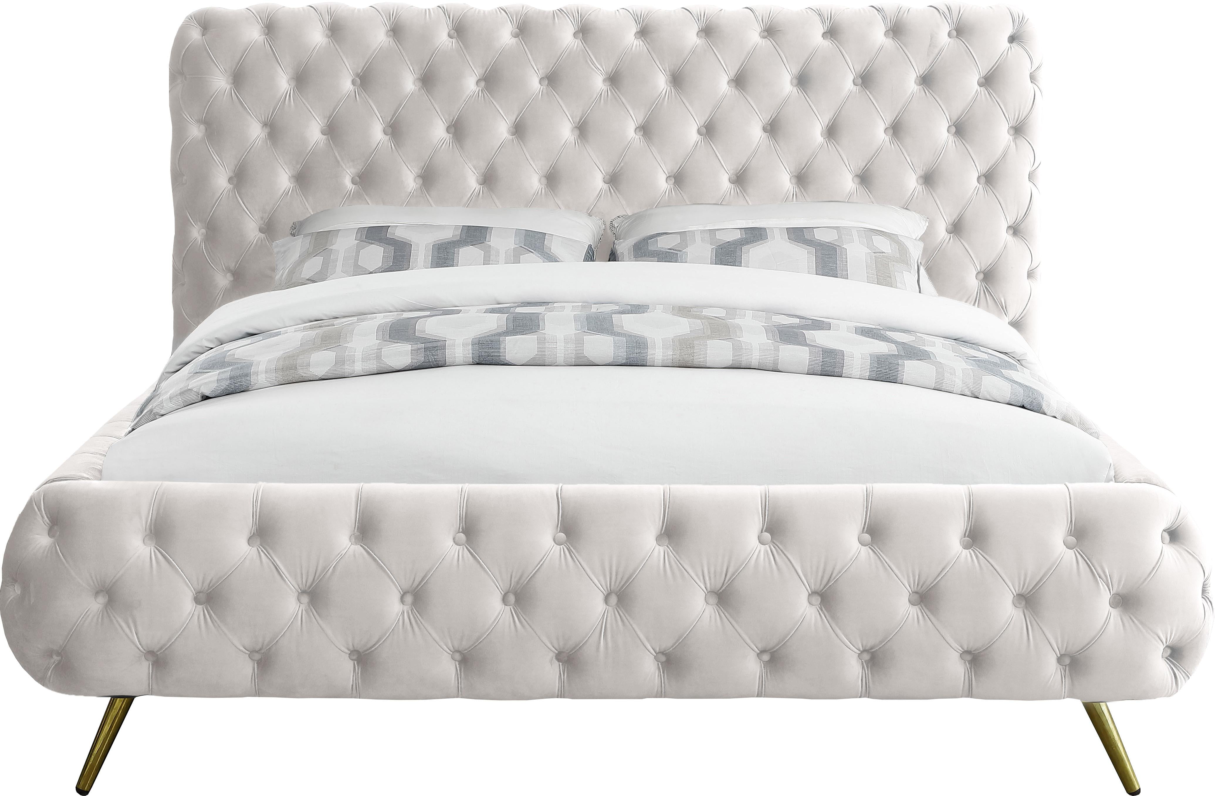 Delano Cream Velvet Queen Bed - Luxury Home Furniture (MI)