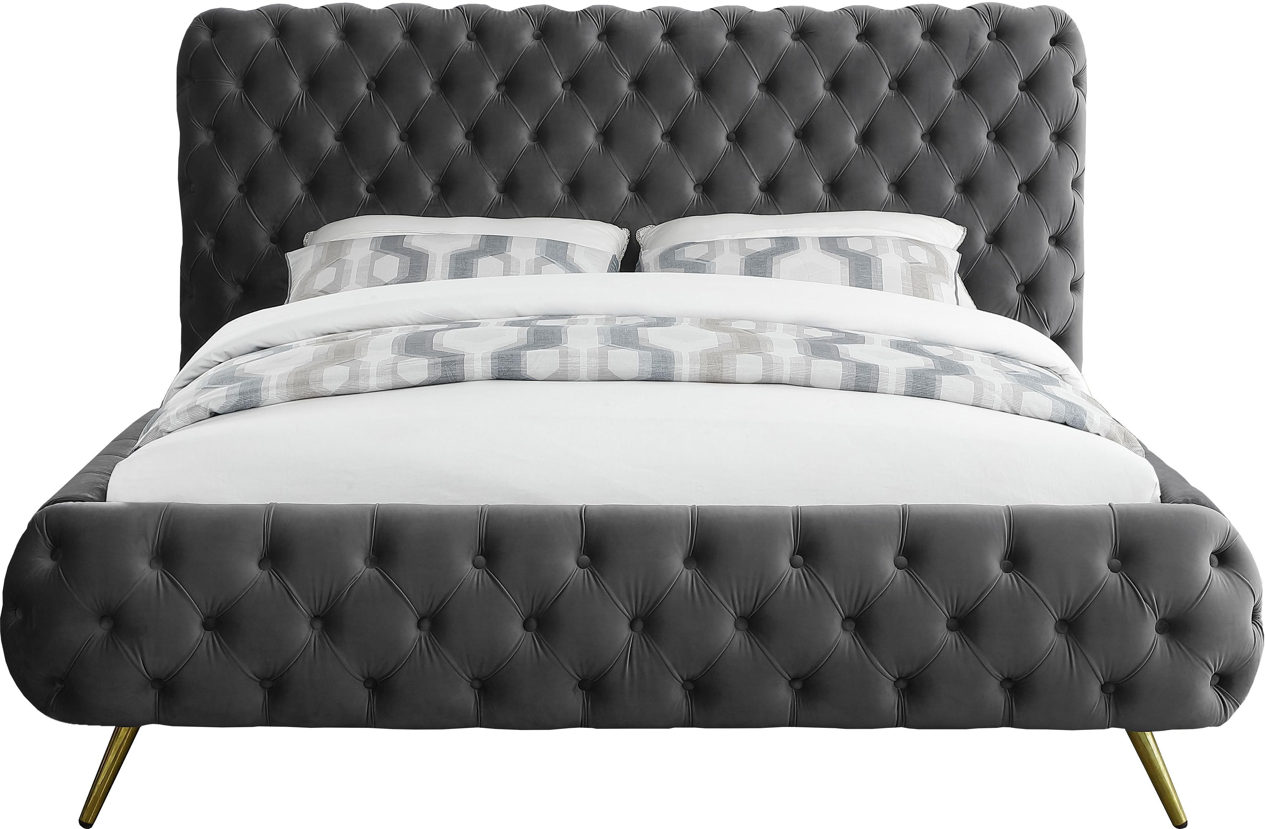 Delano Grey Velvet Queen Bed - Luxury Home Furniture (MI)
