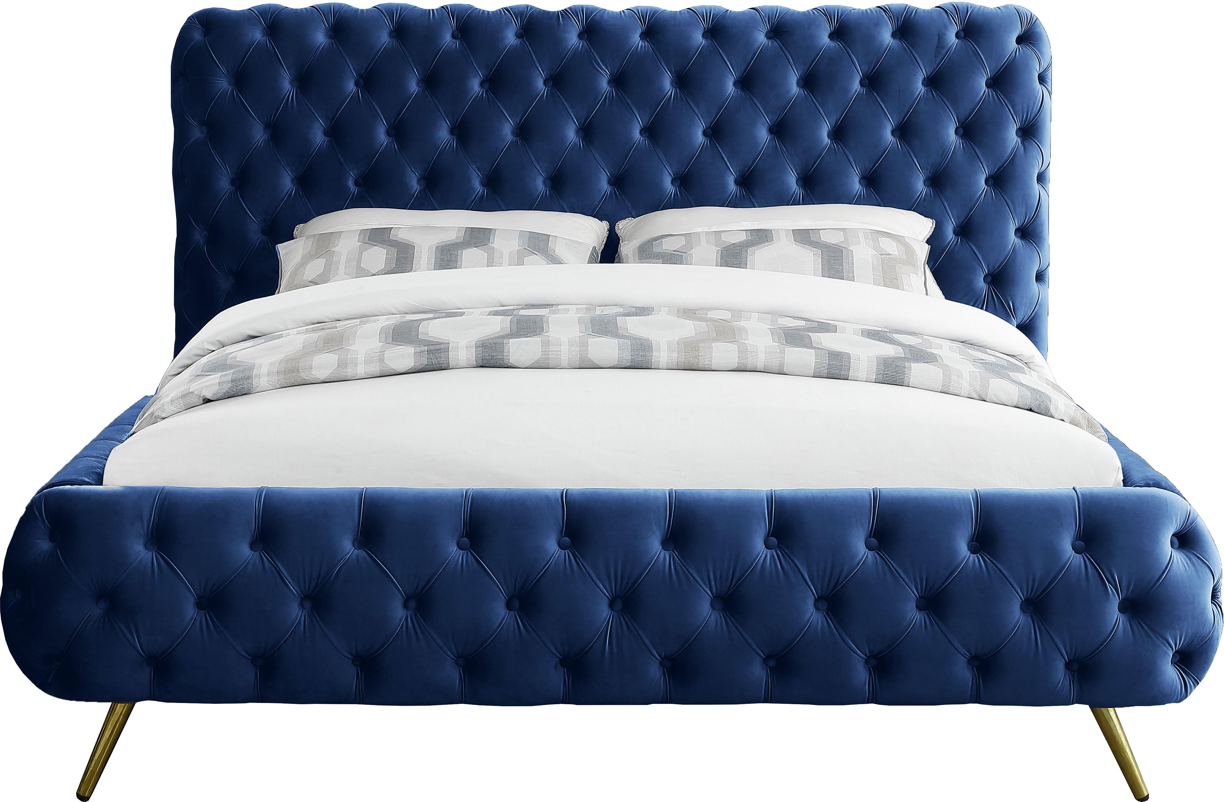 Delano Navy Velvet Queen Bed - Luxury Home Furniture (MI)