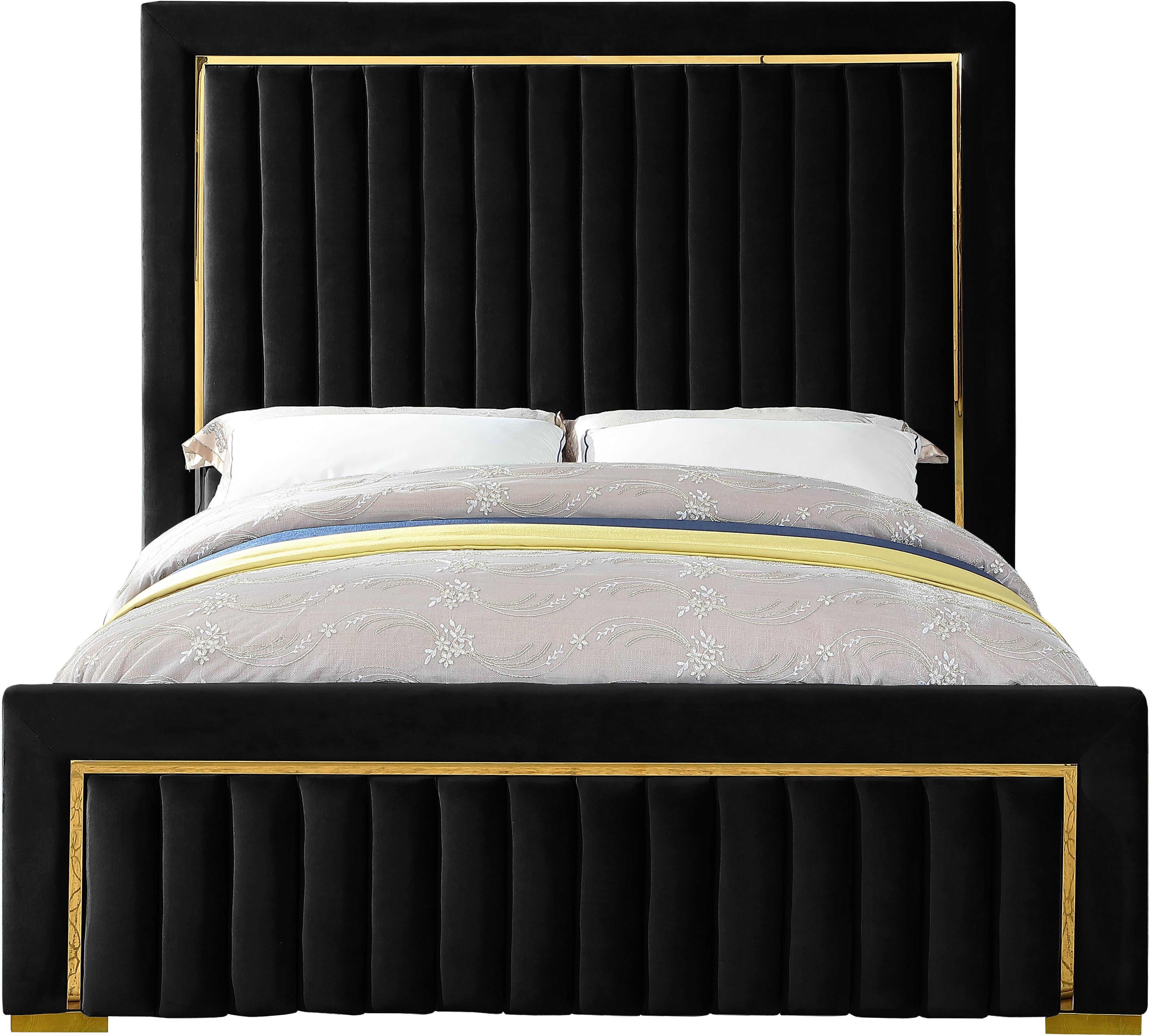 Dolce Black Velvet Queen Bed (3 Boxes) - Luxury Home Furniture (MI)