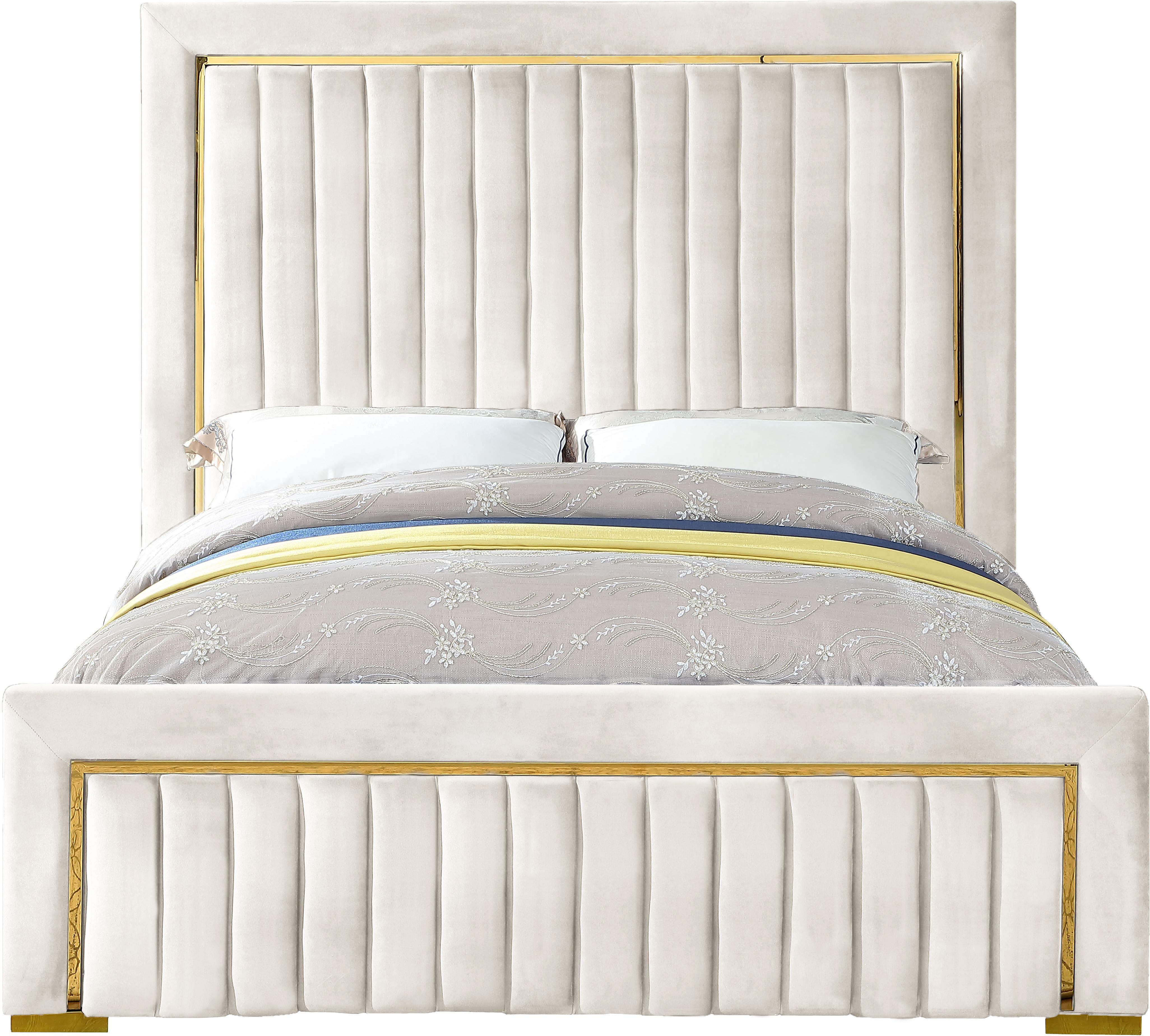 Dolce Cream Velvet King Bed (3 Boxes) - Luxury Home Furniture (MI)