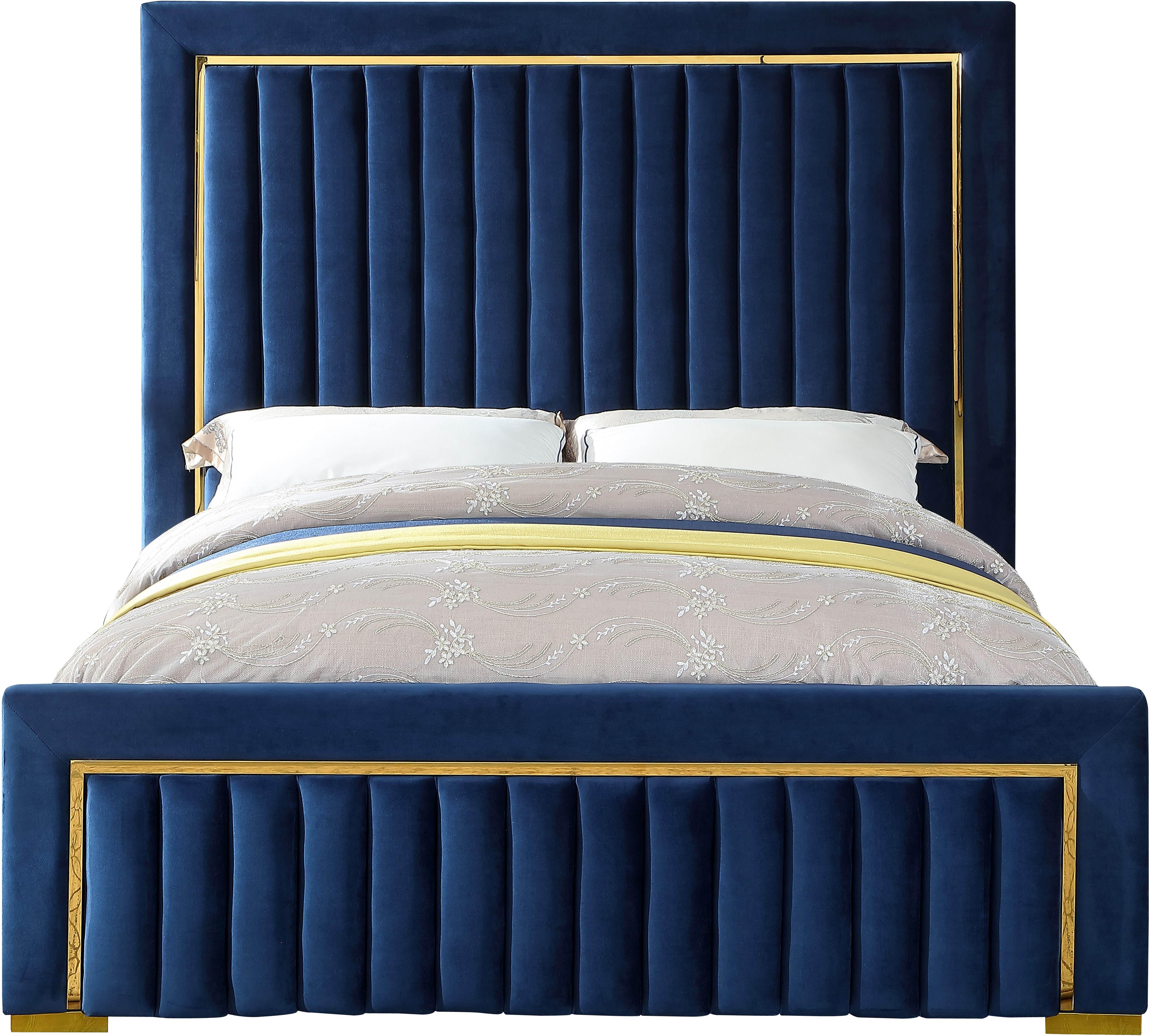 Dolce Navy Velvet Queen Bed (3 Boxes) - Luxury Home Furniture (MI)