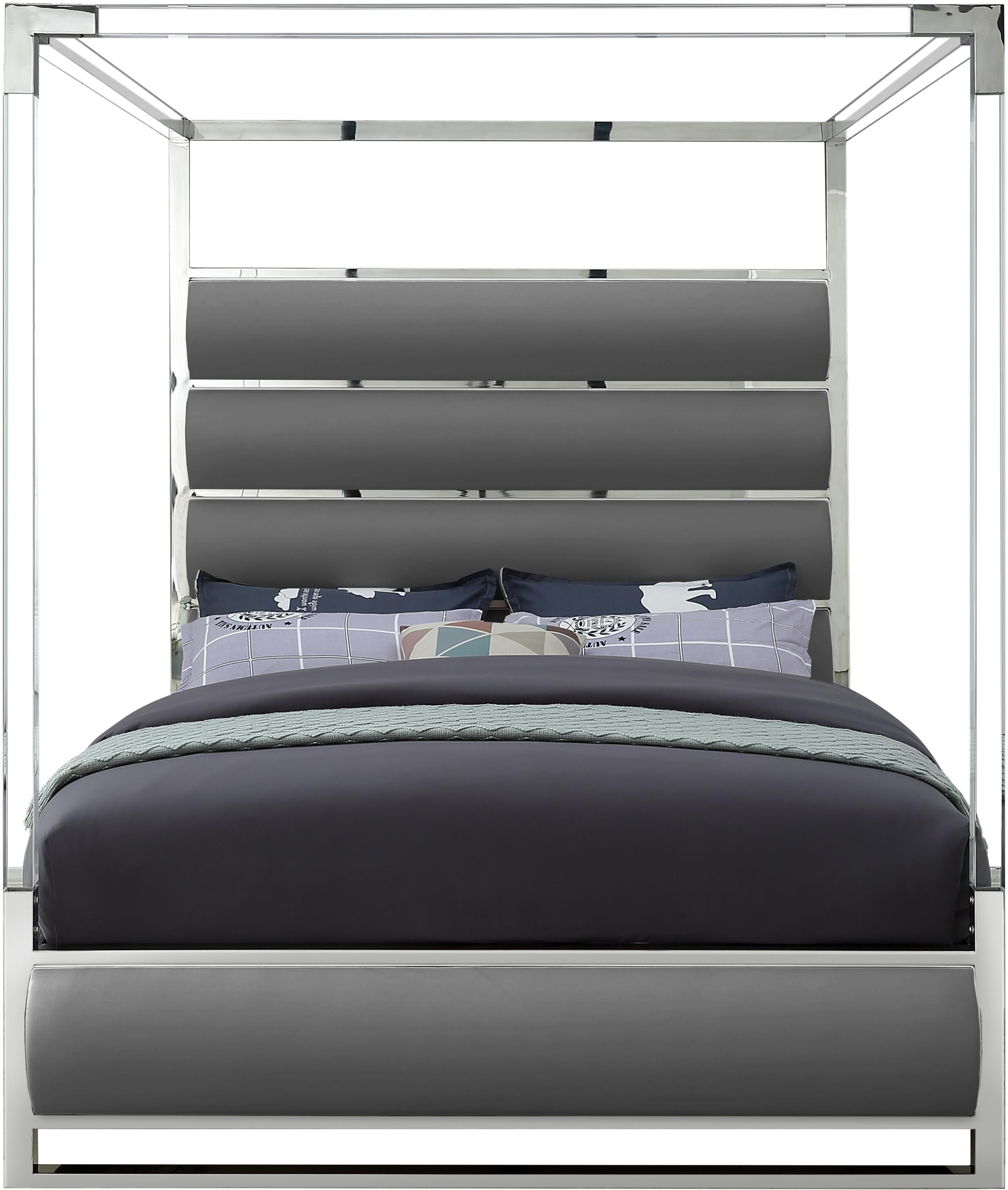 Encore Grey Faux Leather Queen Bed (4 Boxes) - Luxury Home Furniture (MI)