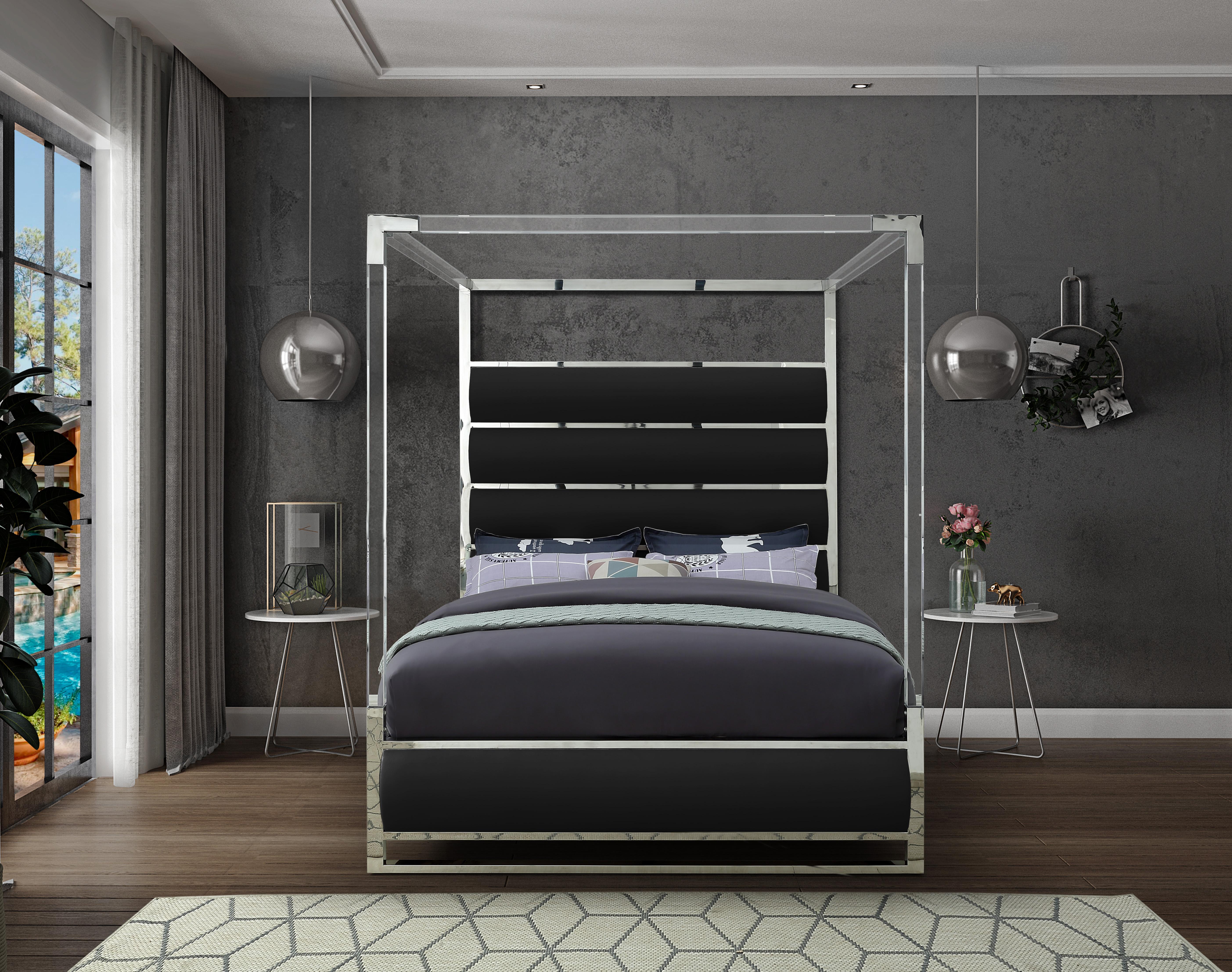 Encore Black Faux Leather Queen Bed (4 Boxes) - Luxury Home Furniture (MI)
