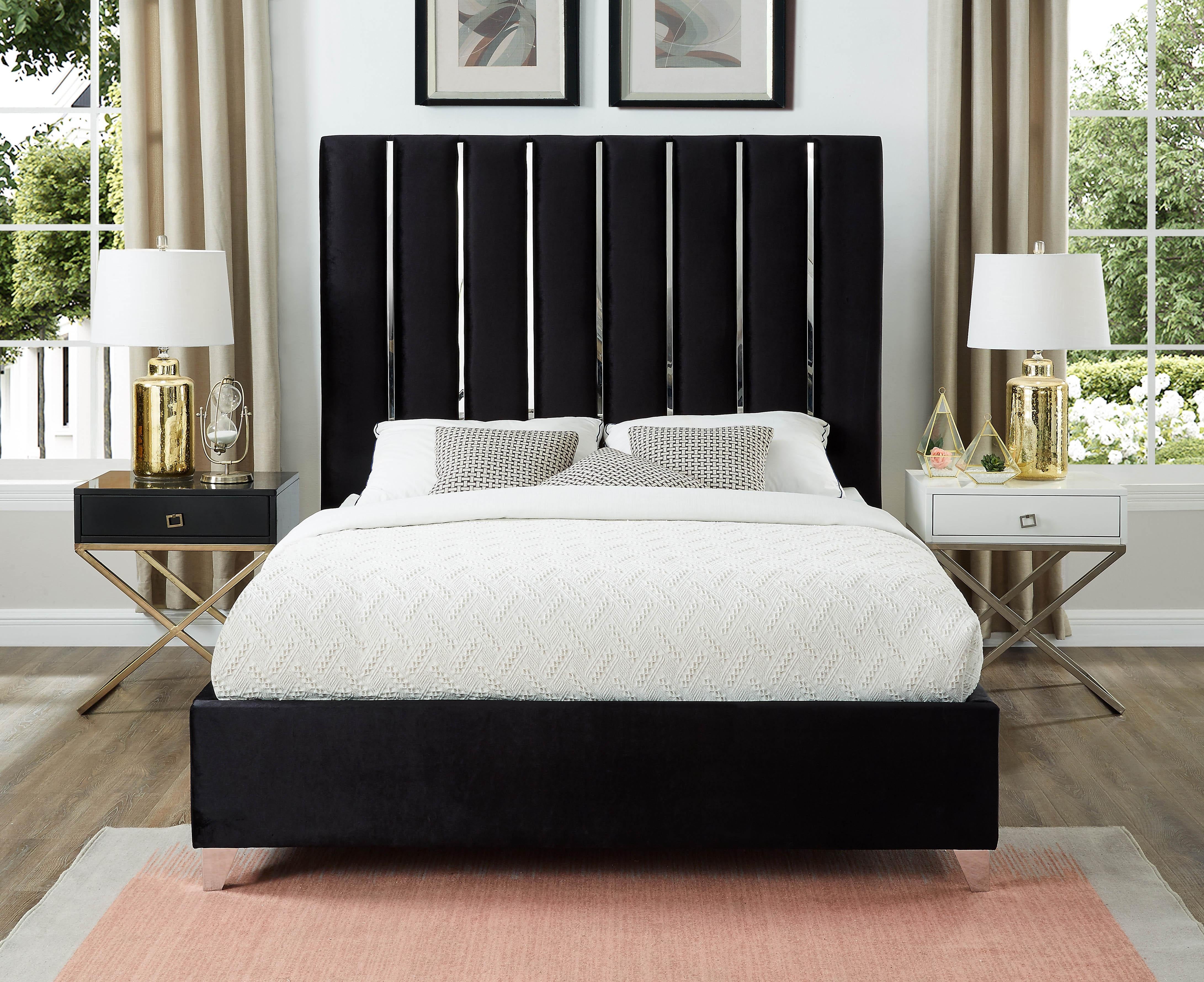 Enzo Black Velvet Queen Bed - Luxury Home Furniture (MI)