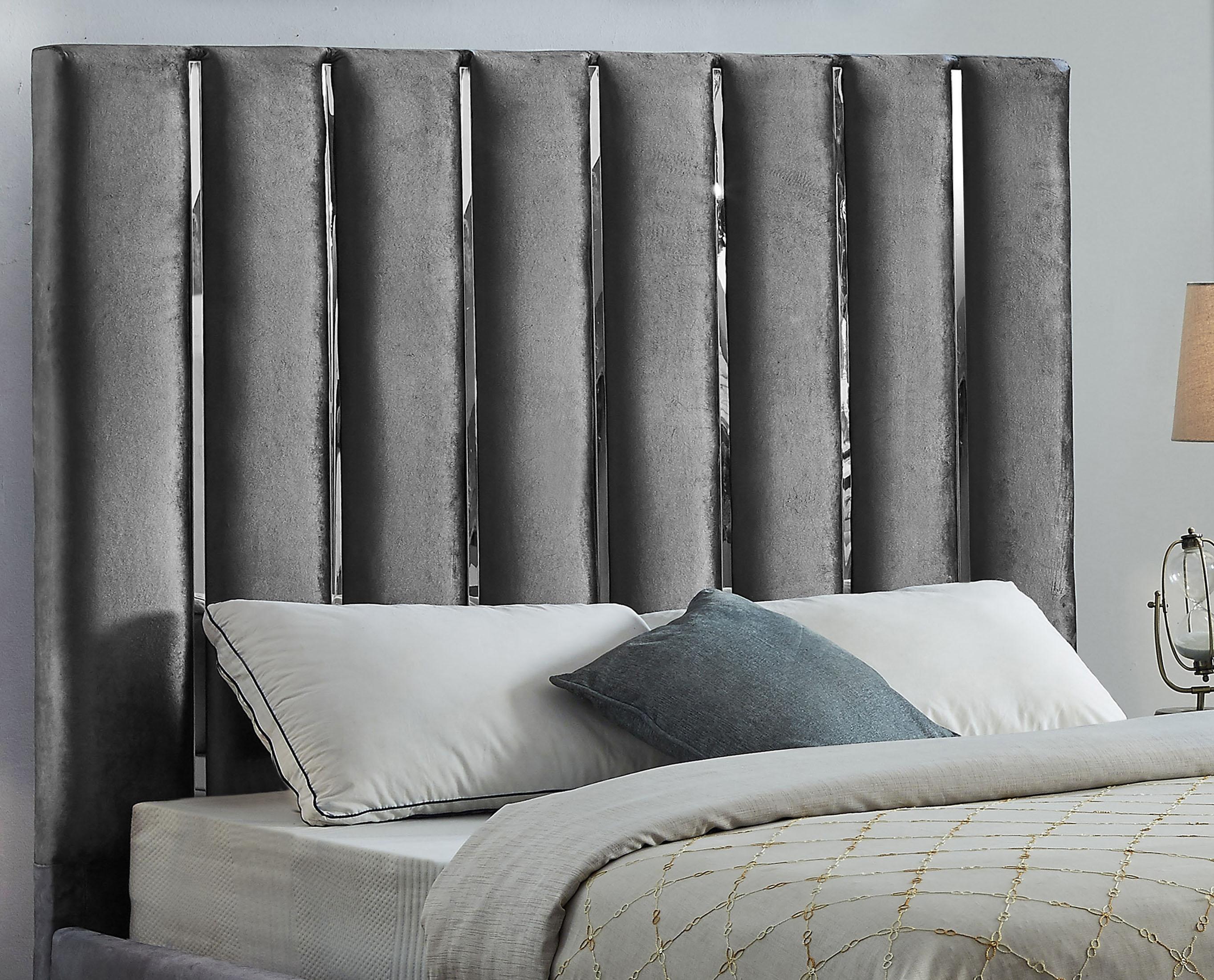 Enzo Grey Velvet Full Bed - Luxury Home Furniture (MI)