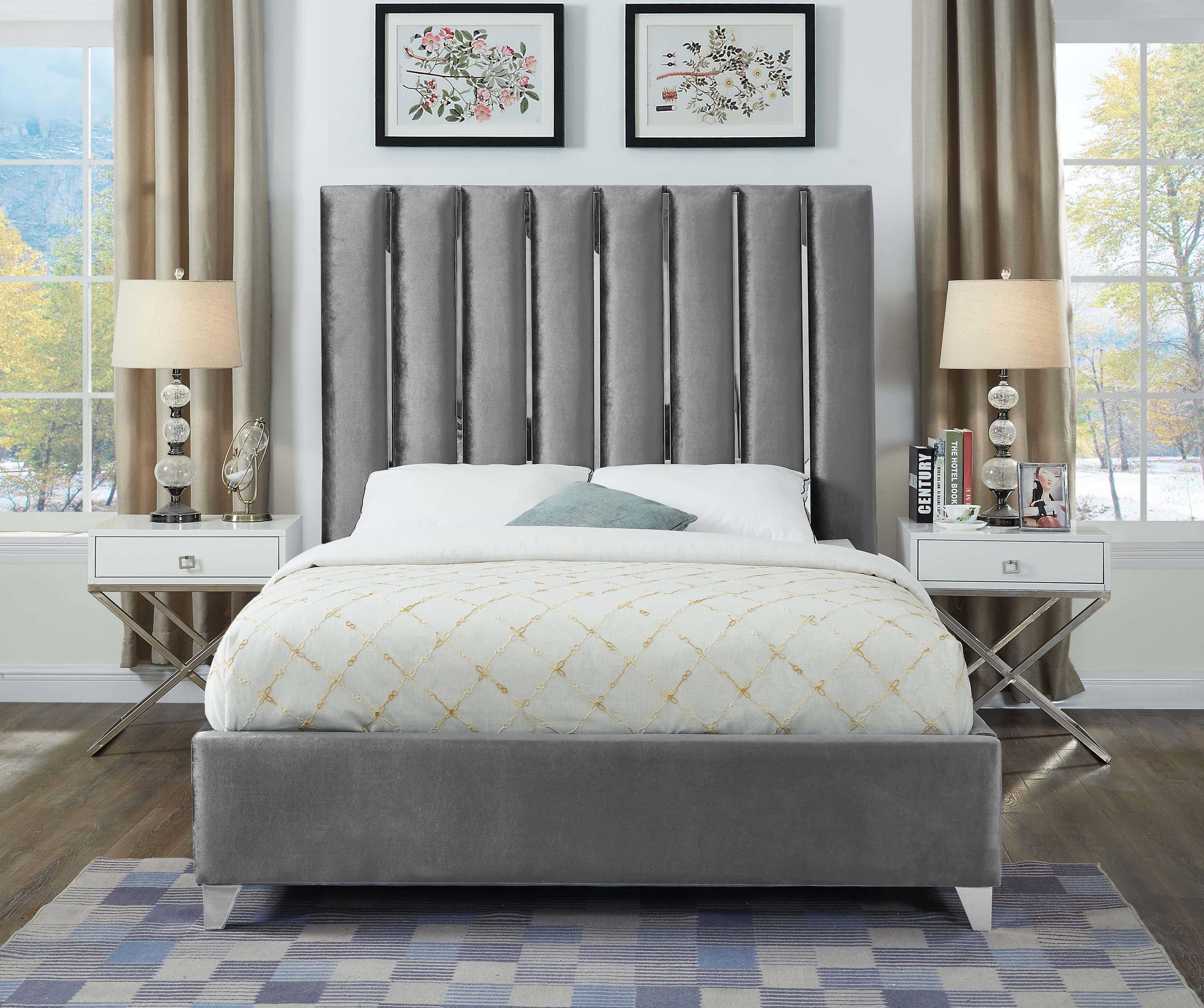 Enzo Grey Velvet Full Bed - Luxury Home Furniture (MI)