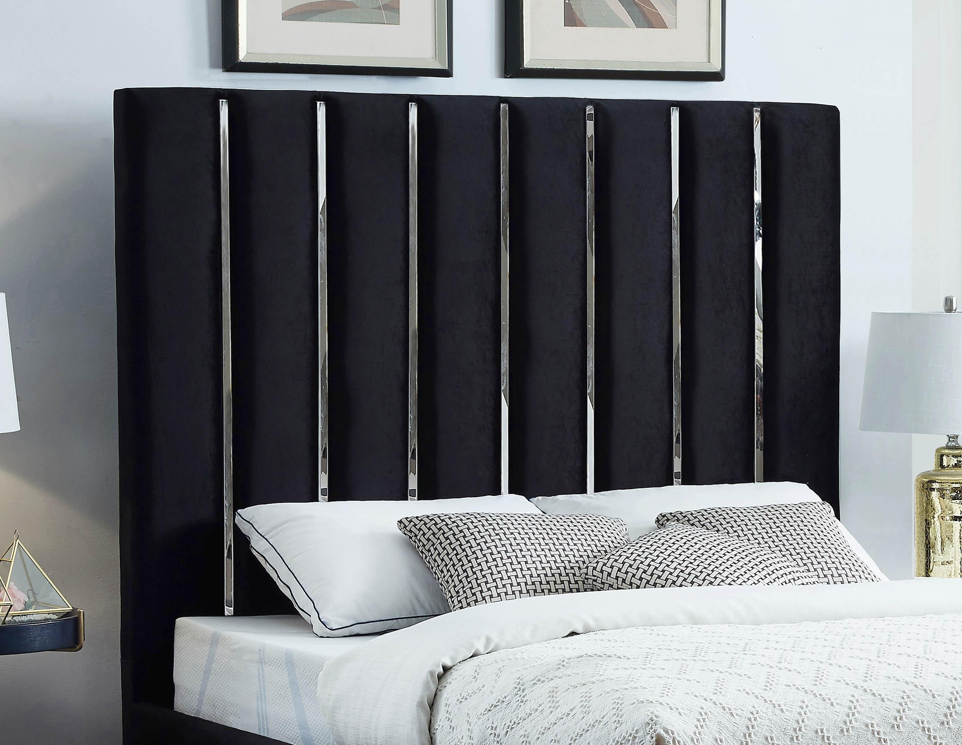 Enzo Black Velvet Queen Bed - Luxury Home Furniture (MI)
