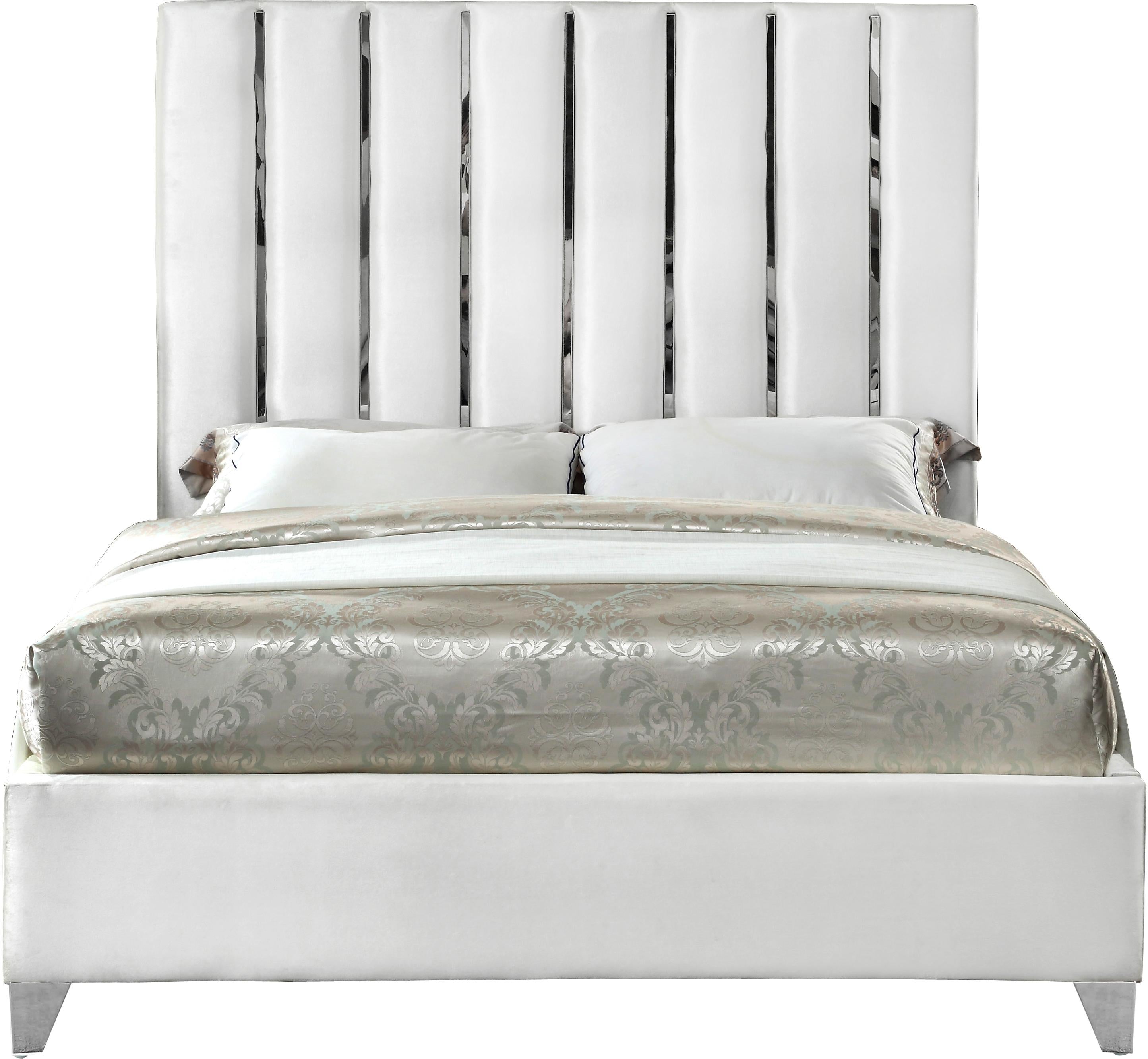 Enzo White Velvet King Bed - Luxury Home Furniture (MI)