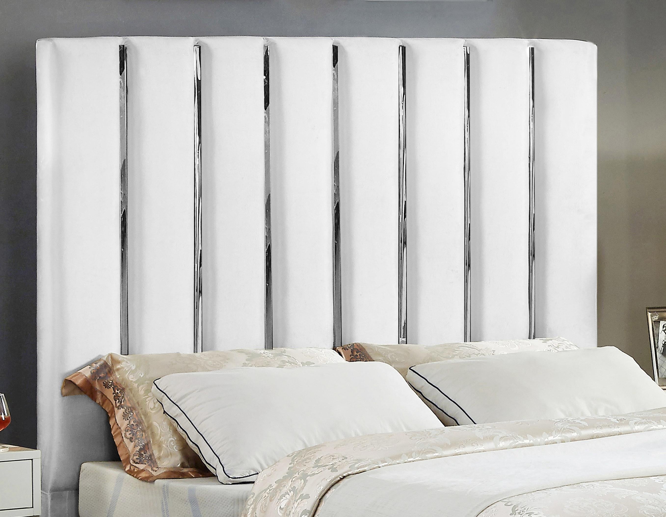Enzo White Velvet Full Bed - Luxury Home Furniture (MI)