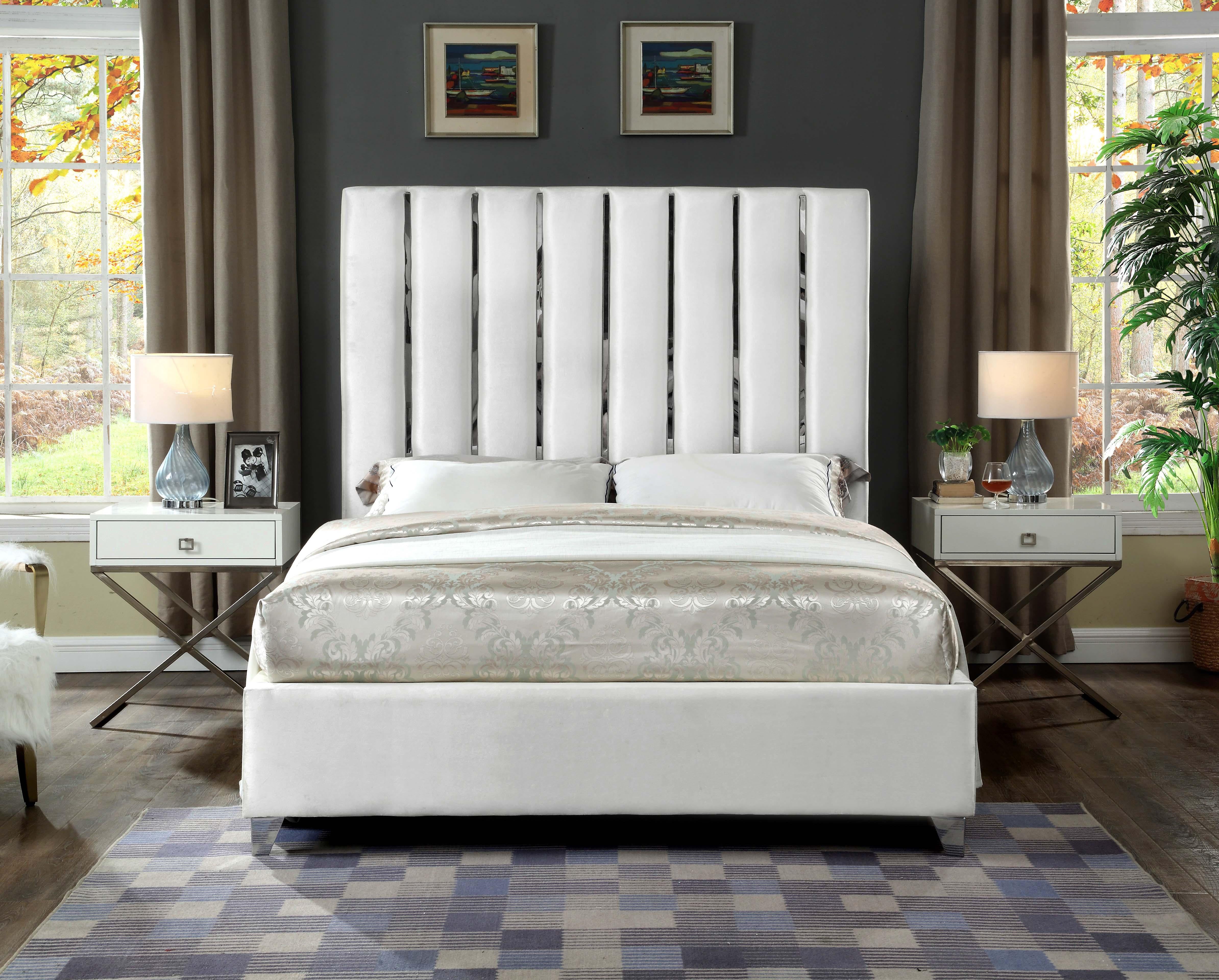 Enzo White Velvet King Bed - Luxury Home Furniture (MI)