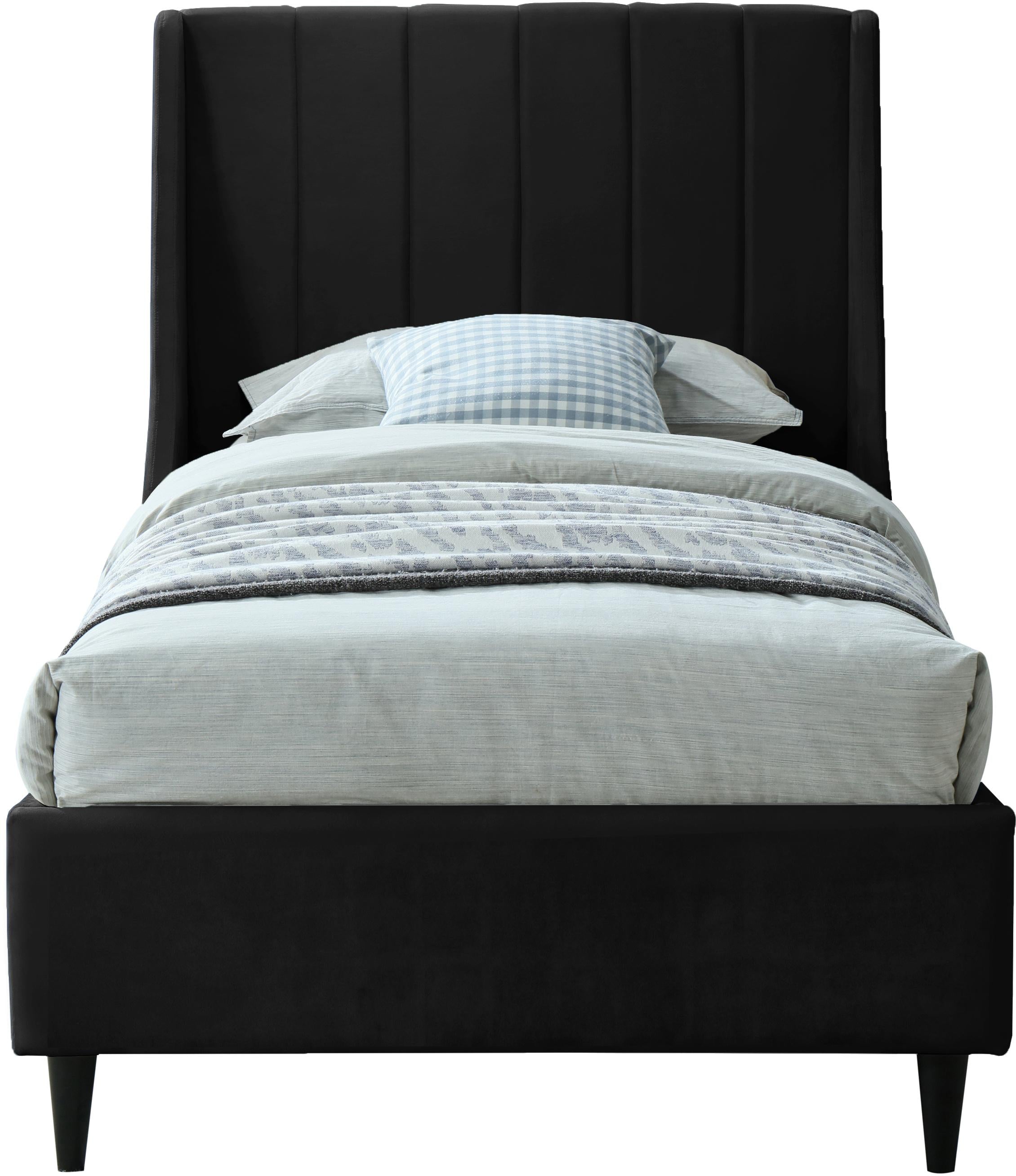 Eva Black Velvet Twin Bed - Luxury Home Furniture (MI)