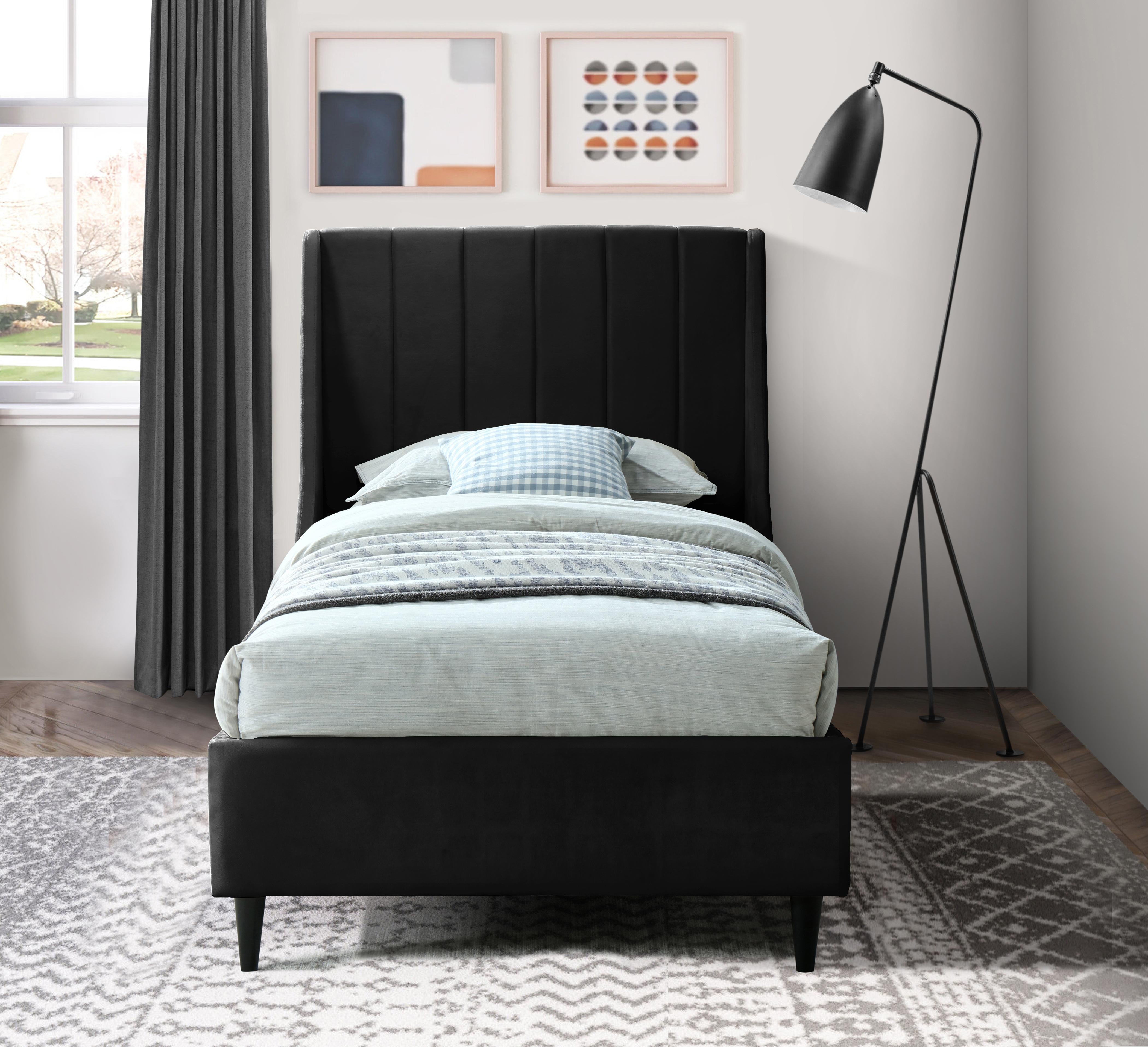 Eva Black Velvet Twin Bed - Luxury Home Furniture (MI)