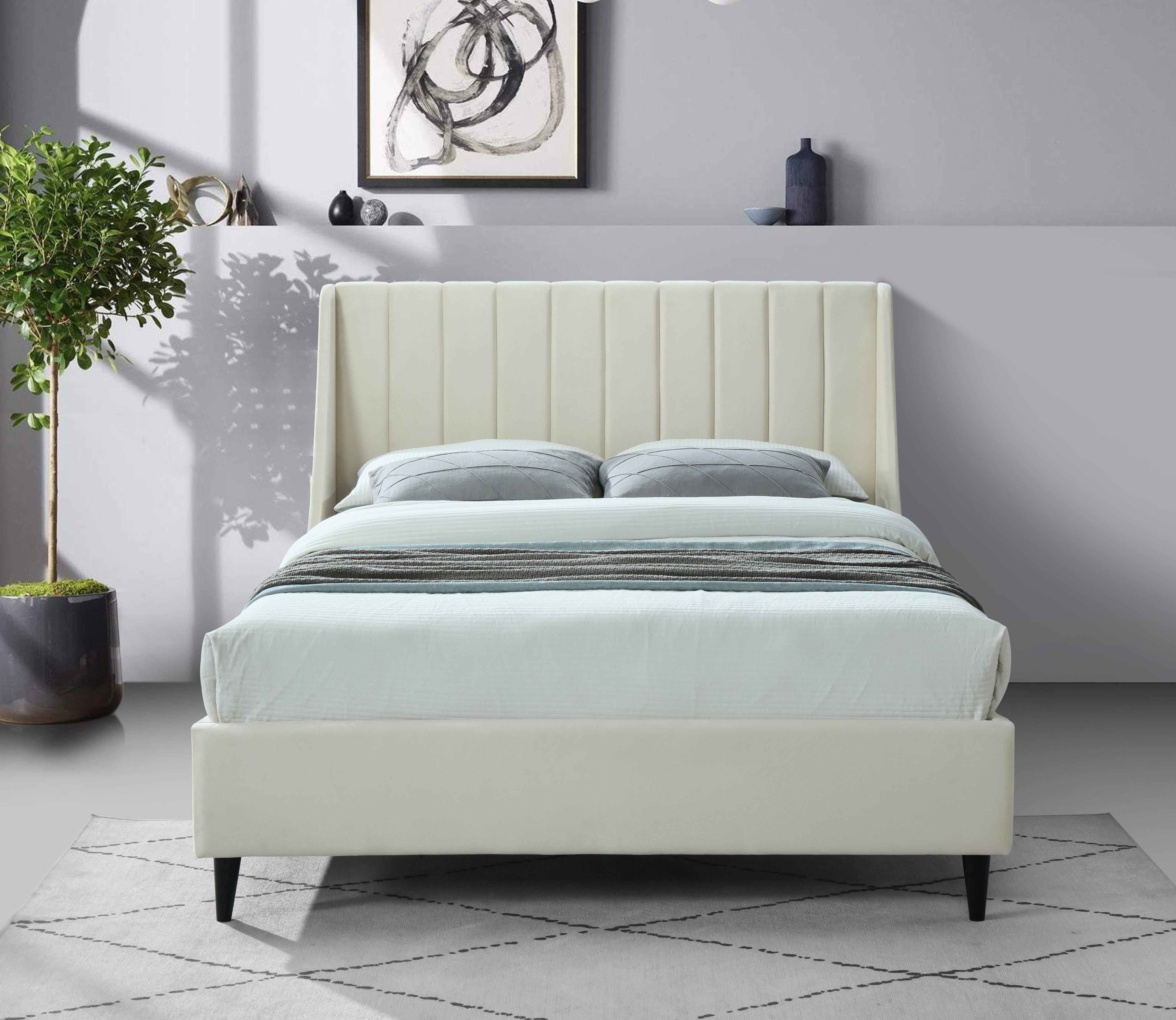 Eva Cream Velvet Queen Bed - Luxury Home Furniture (MI)