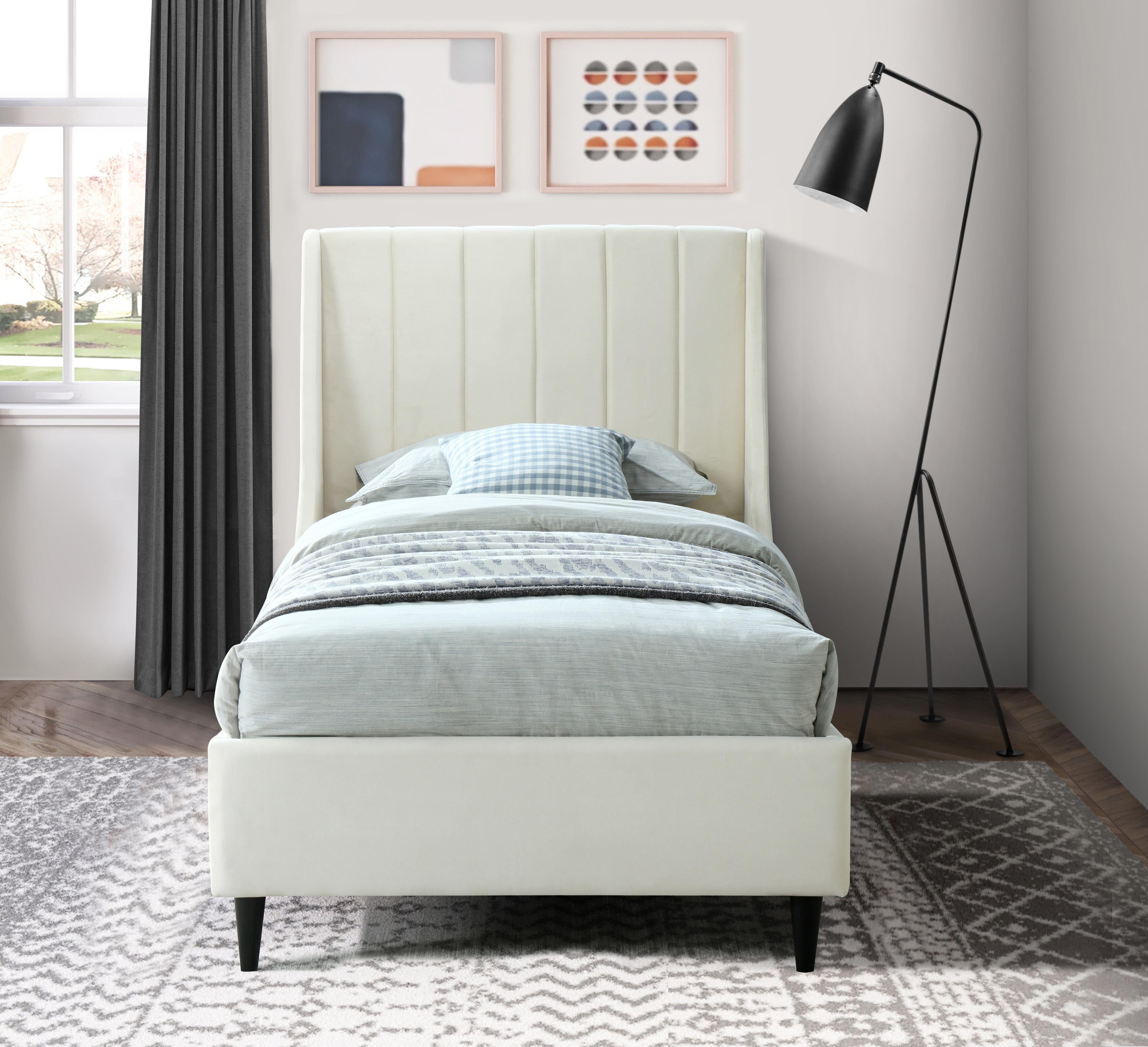 Eva Cream Velvet Twin Bed - Luxury Home Furniture (MI)