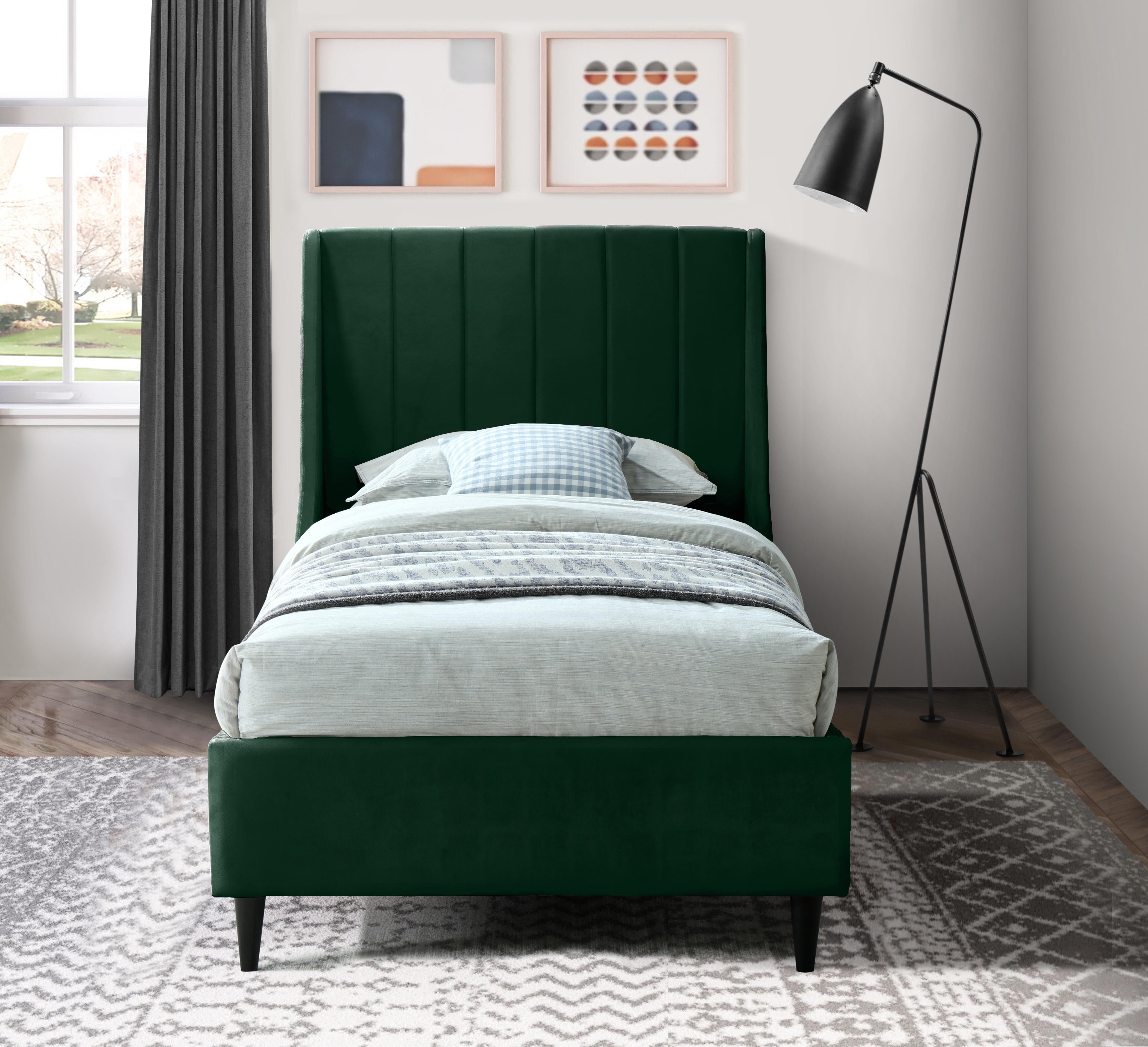 Eva Green Velvet Twin Bed - Luxury Home Furniture (MI)