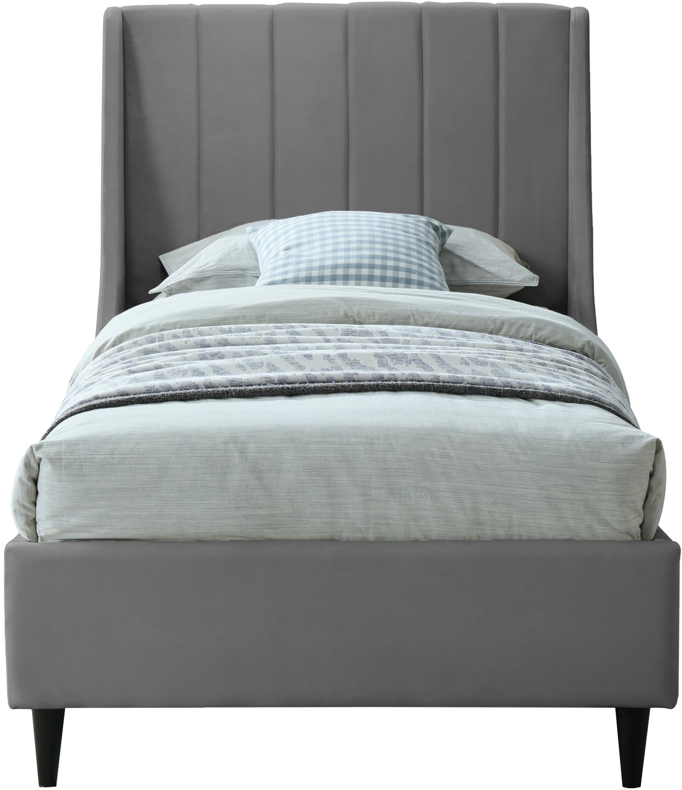 Eva Grey Velvet Twin Bed - Luxury Home Furniture (MI)