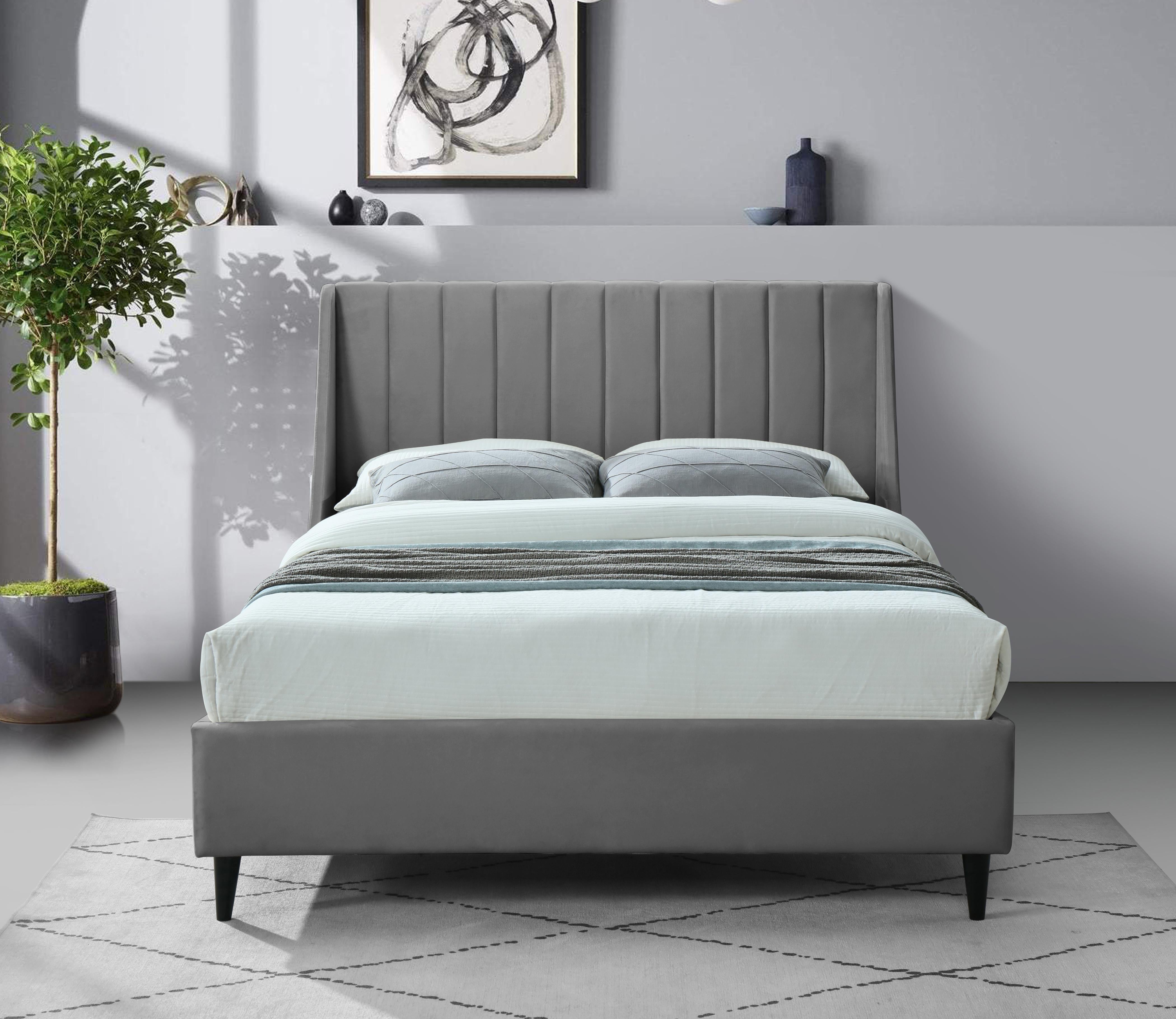 Eva Grey Velvet Full Bed - Luxury Home Furniture (MI)