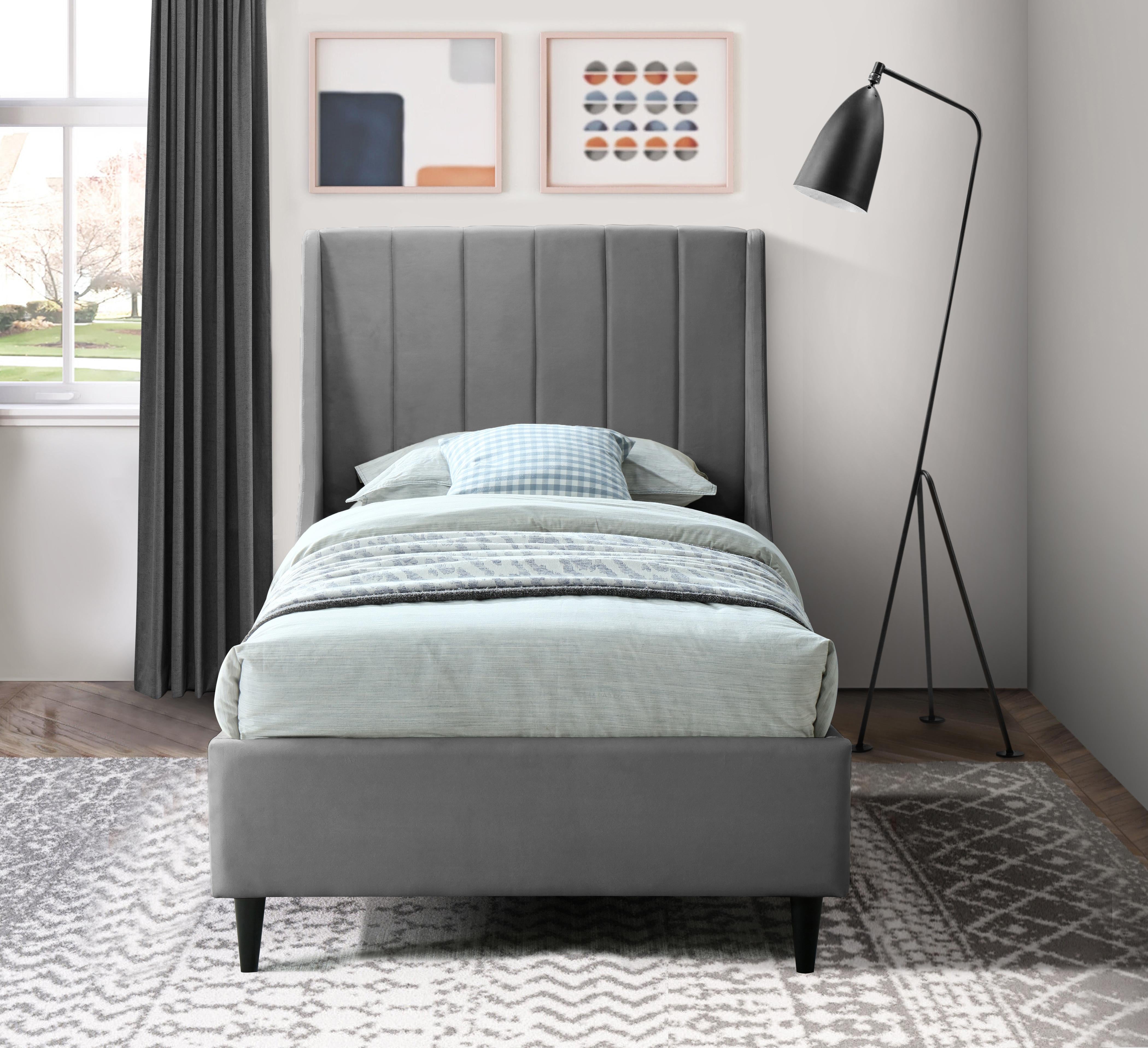 Eva Grey Velvet Twin Bed - Luxury Home Furniture (MI)