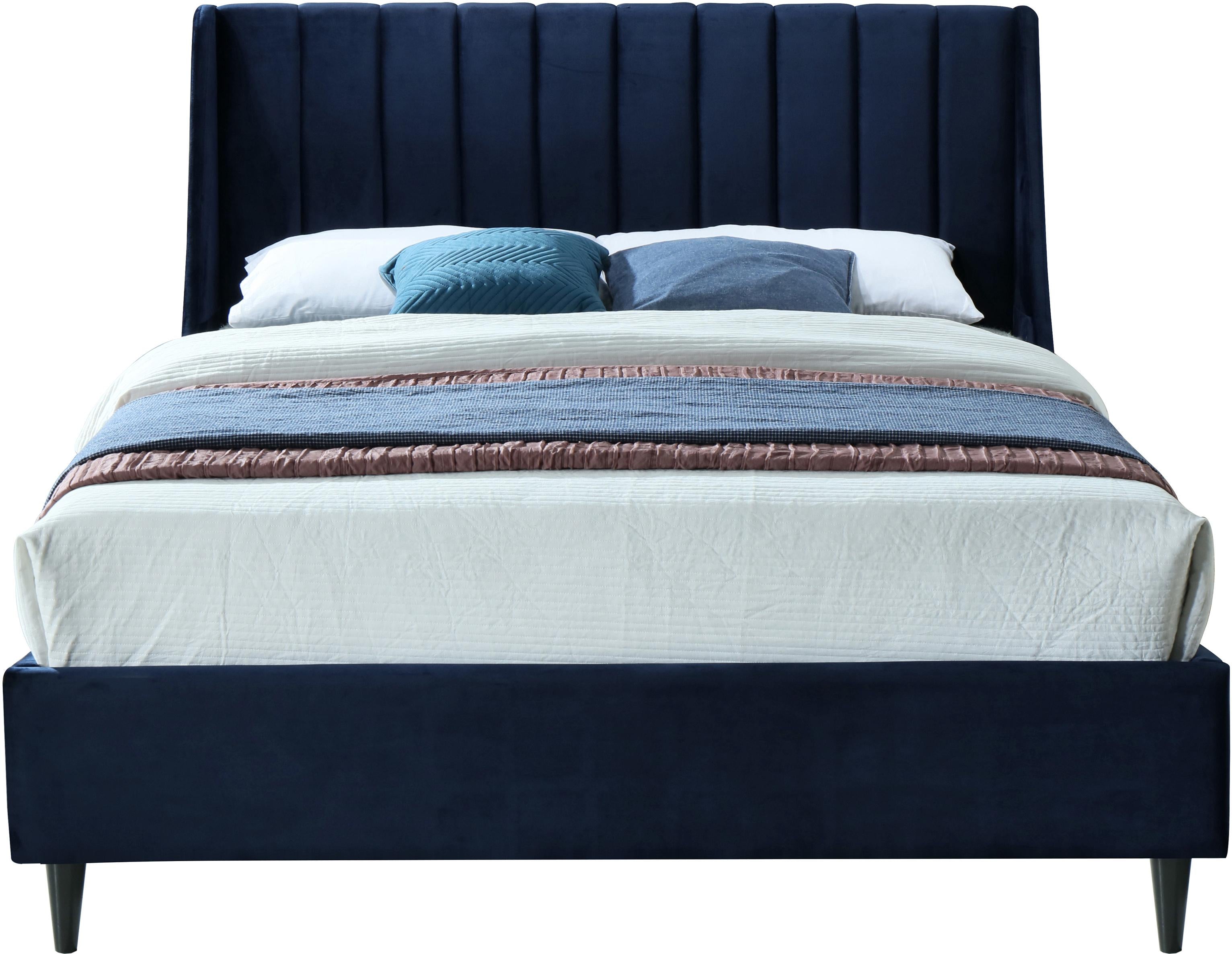 Eva Navy Velvet Full Bed - Luxury Home Furniture (MI)