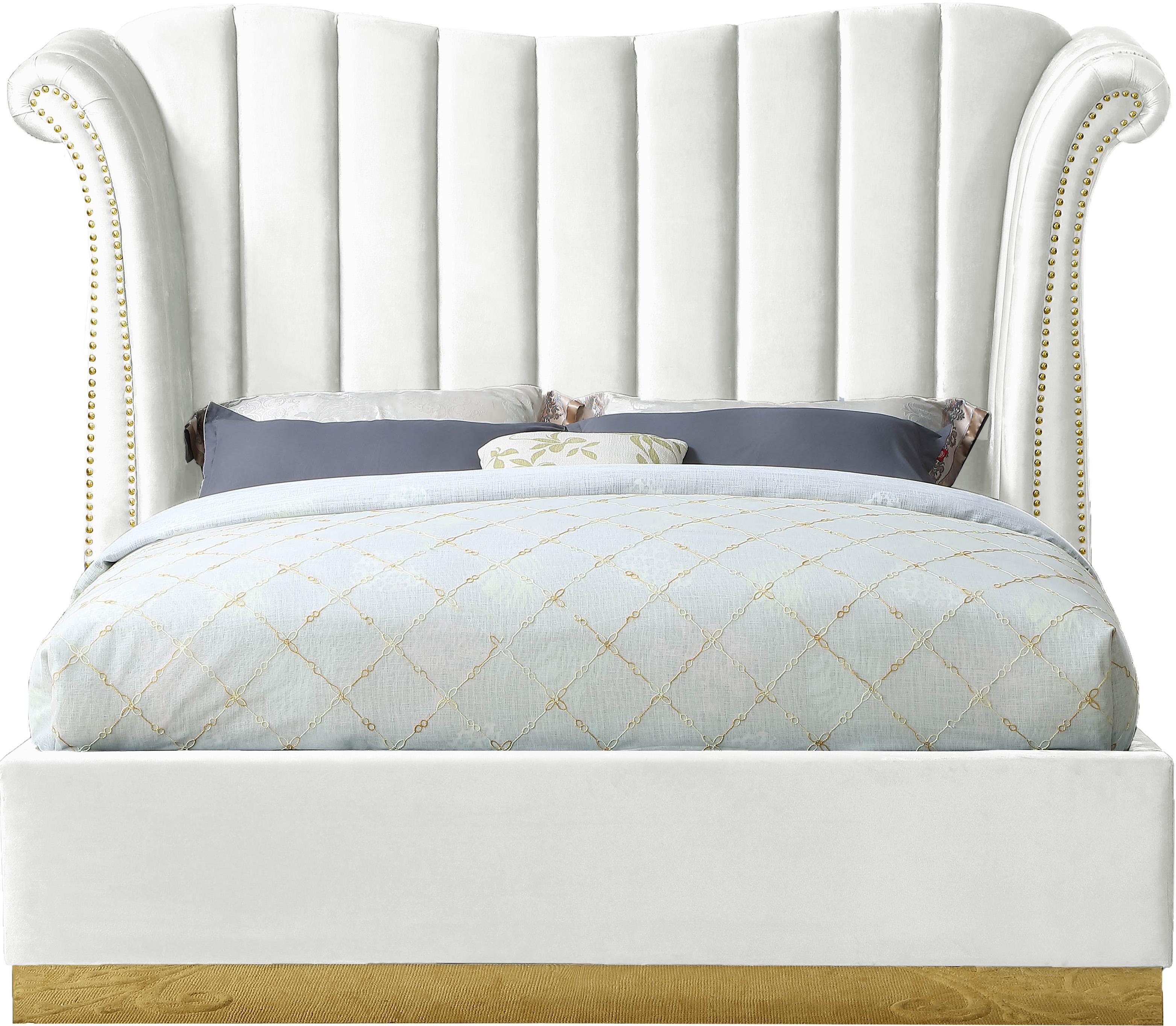 Flora White Velvet Queen Bed (3 Boxes)