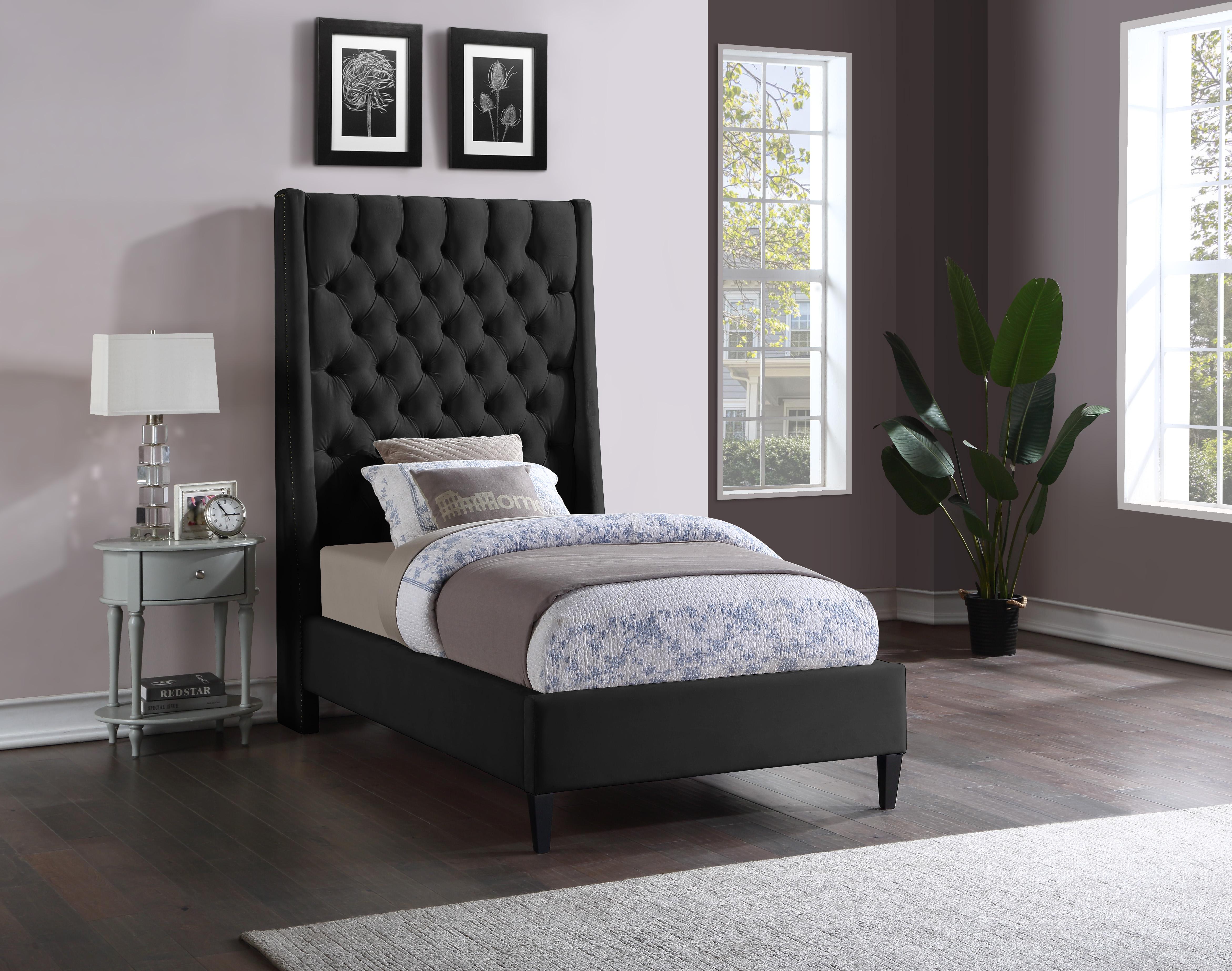 Fritz Black Velvet Twin Bed - Luxury Home Furniture (MI)