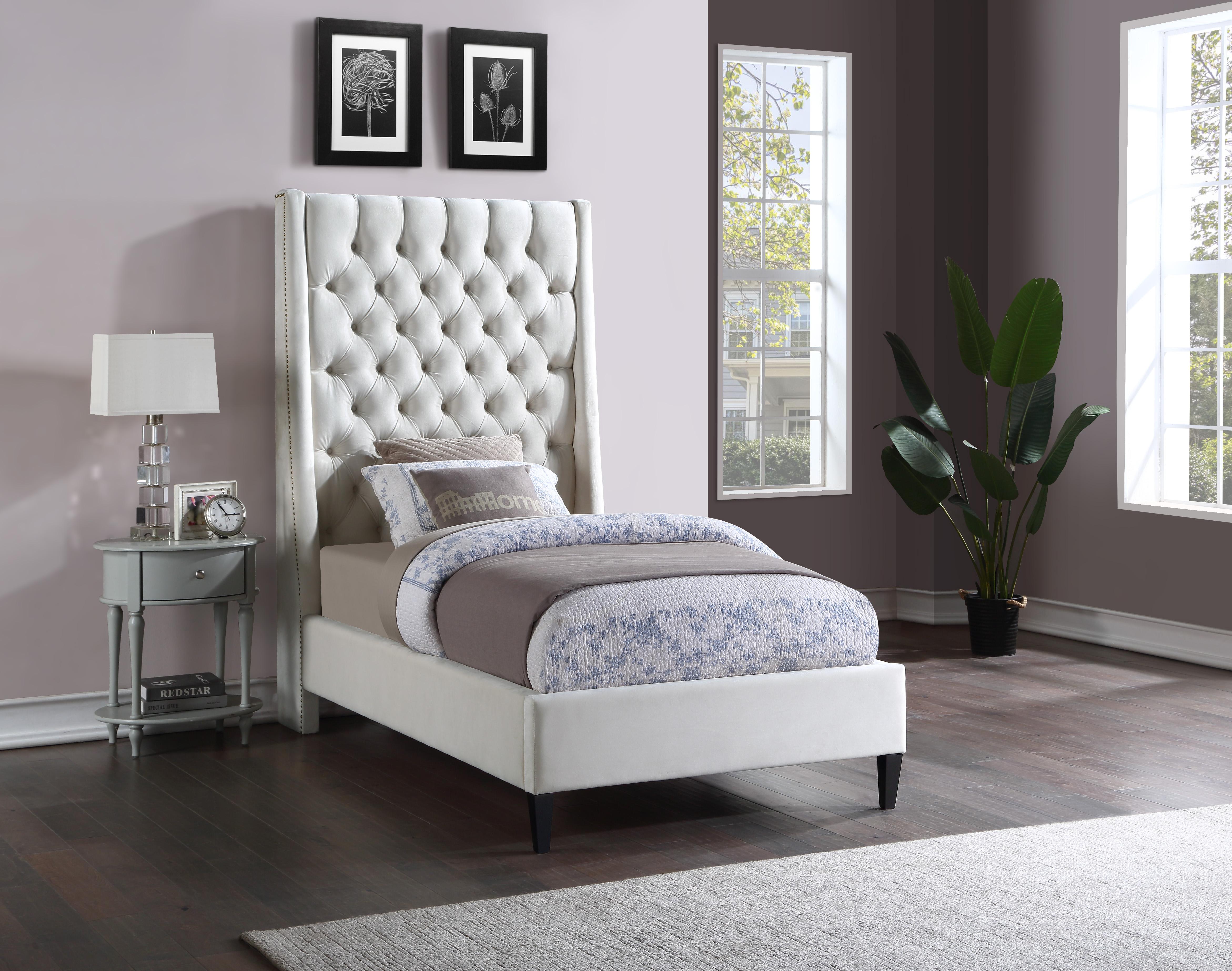 Fritz Cream Velvet Twin Bed - Luxury Home Furniture (MI)