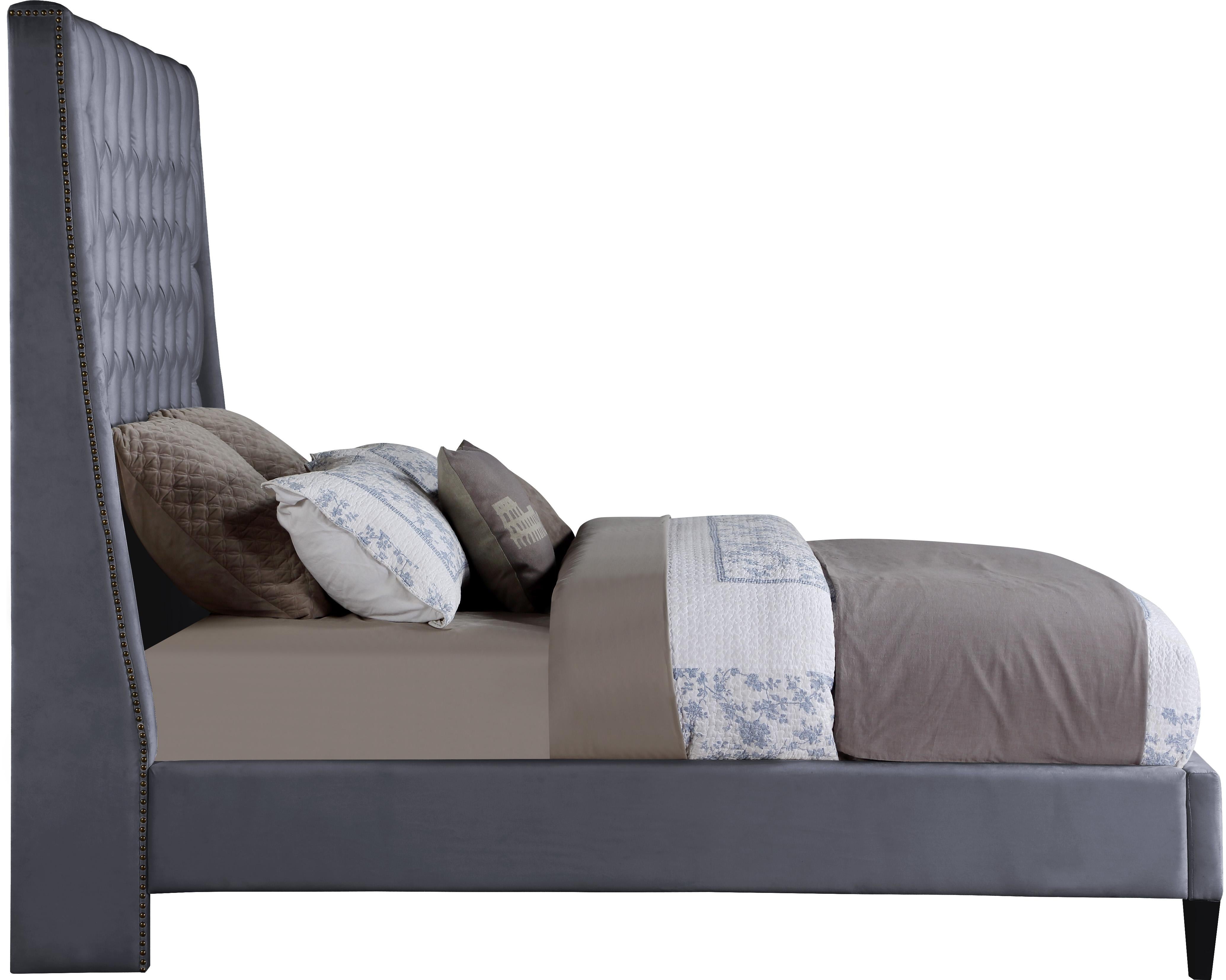 Fritz Grey Velvet King Bed - Luxury Home Furniture (MI)
