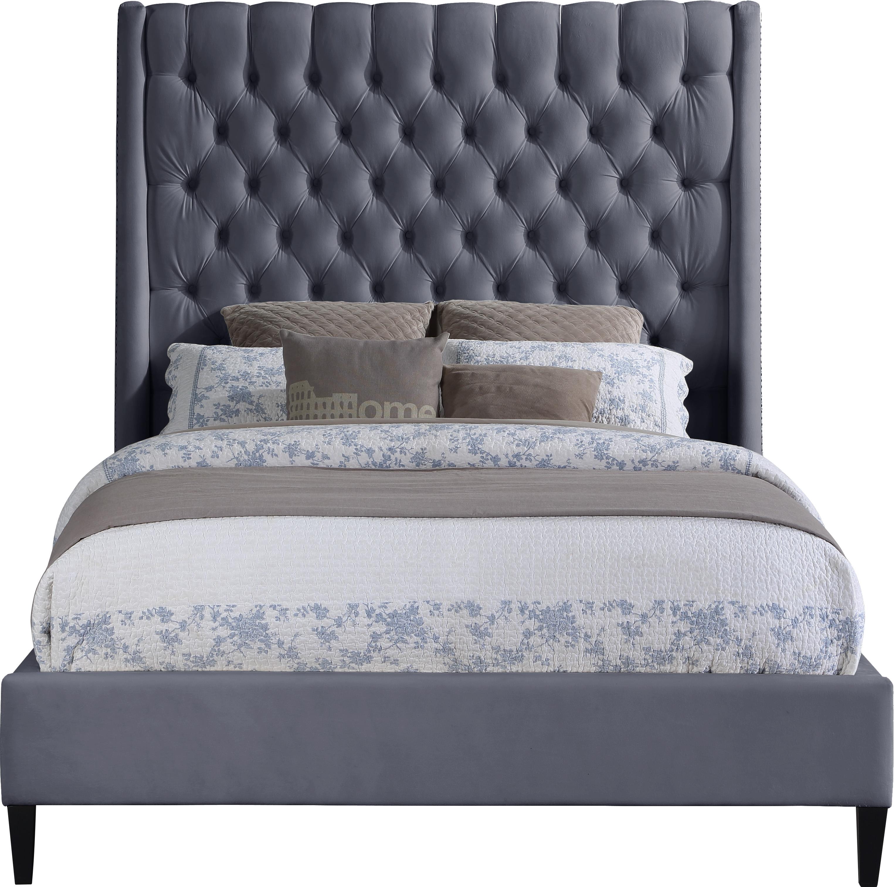 Fritz Grey Velvet Queen Bed - Luxury Home Furniture (MI)