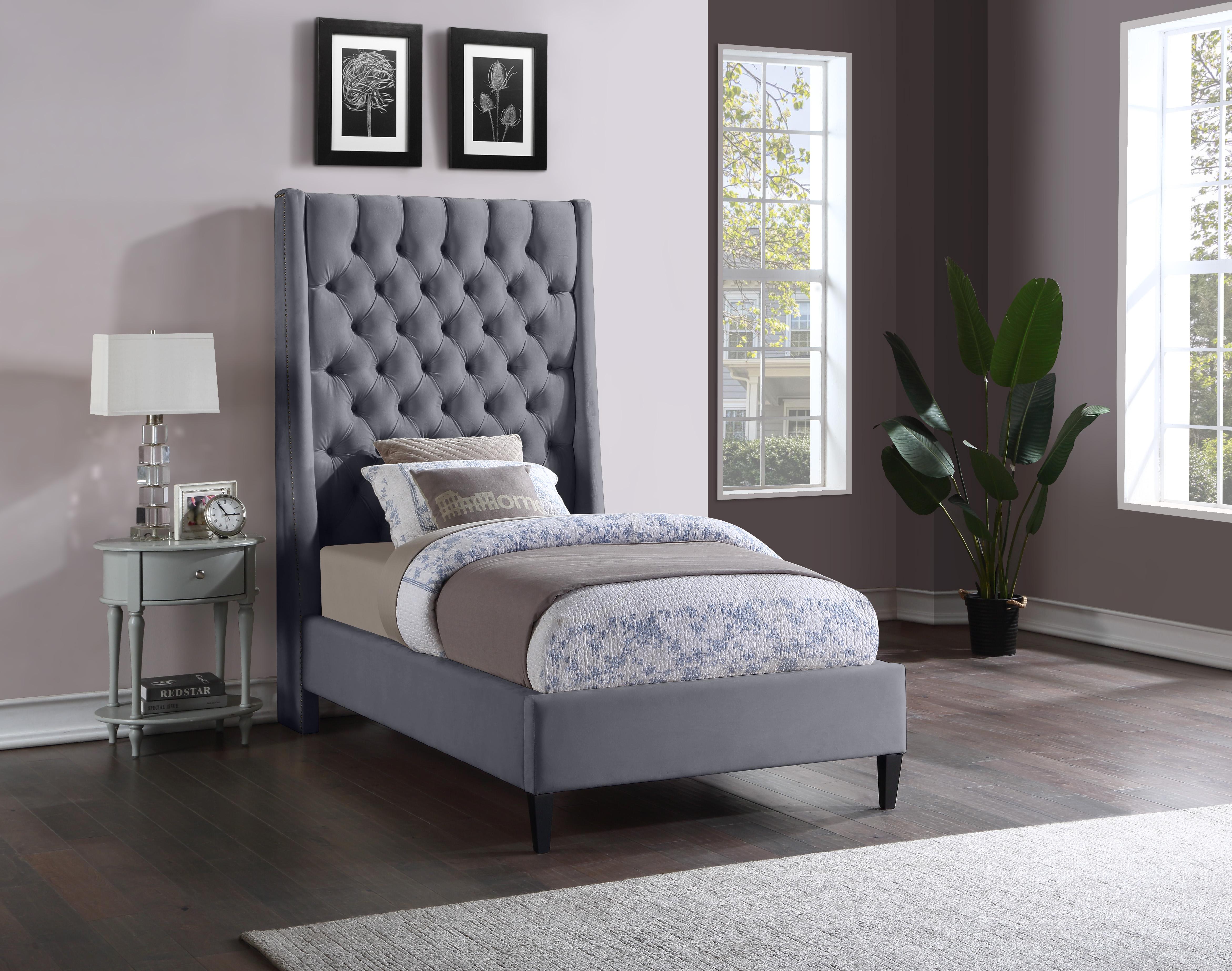 Fritz Grey Velvet Twin Bed - Luxury Home Furniture (MI)