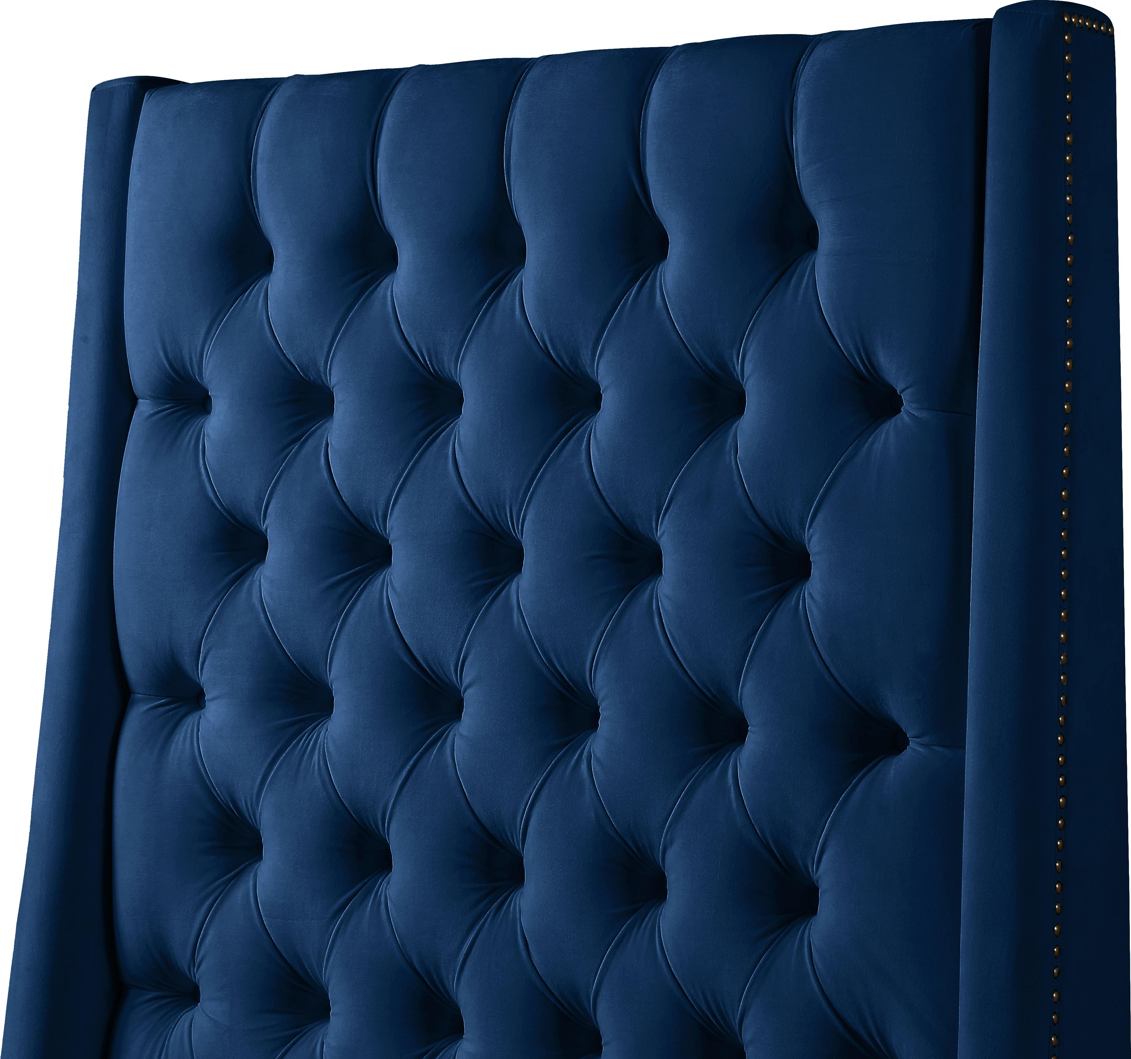 Fritz Navy Velvet Queen Bed - Luxury Home Furniture (MI)