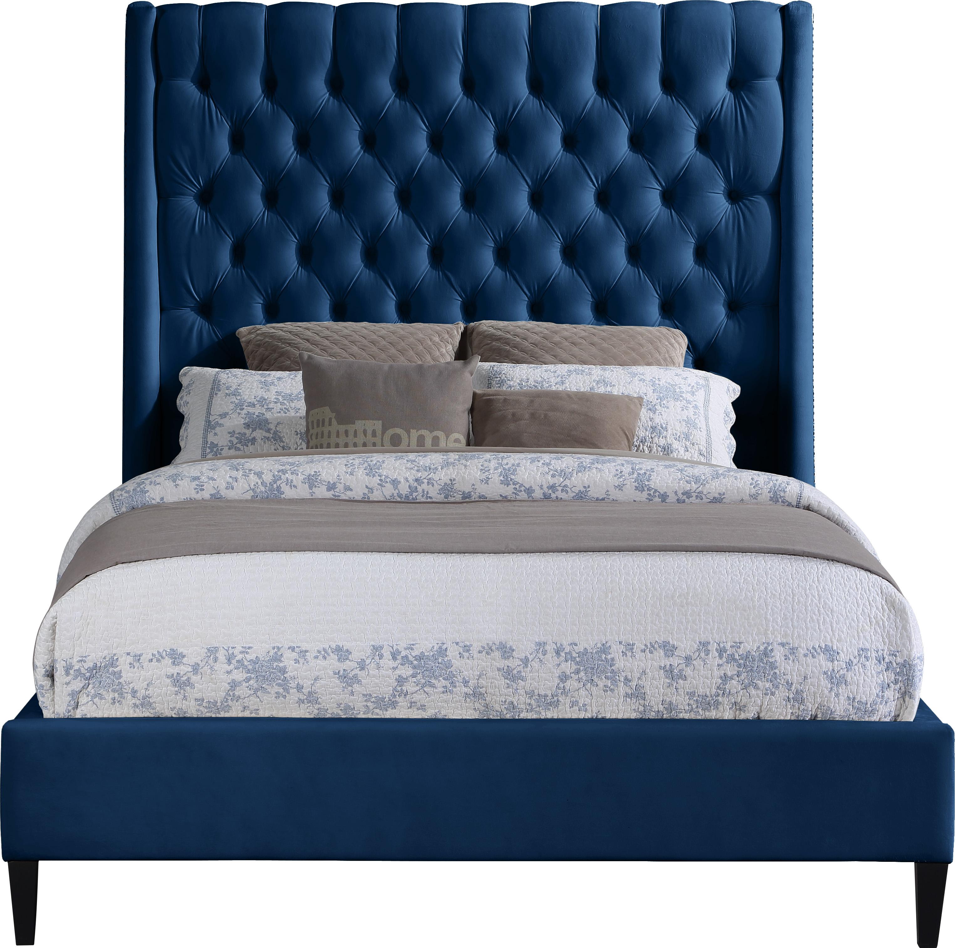 Fritz Navy Velvet Queen Bed - Luxury Home Furniture (MI)