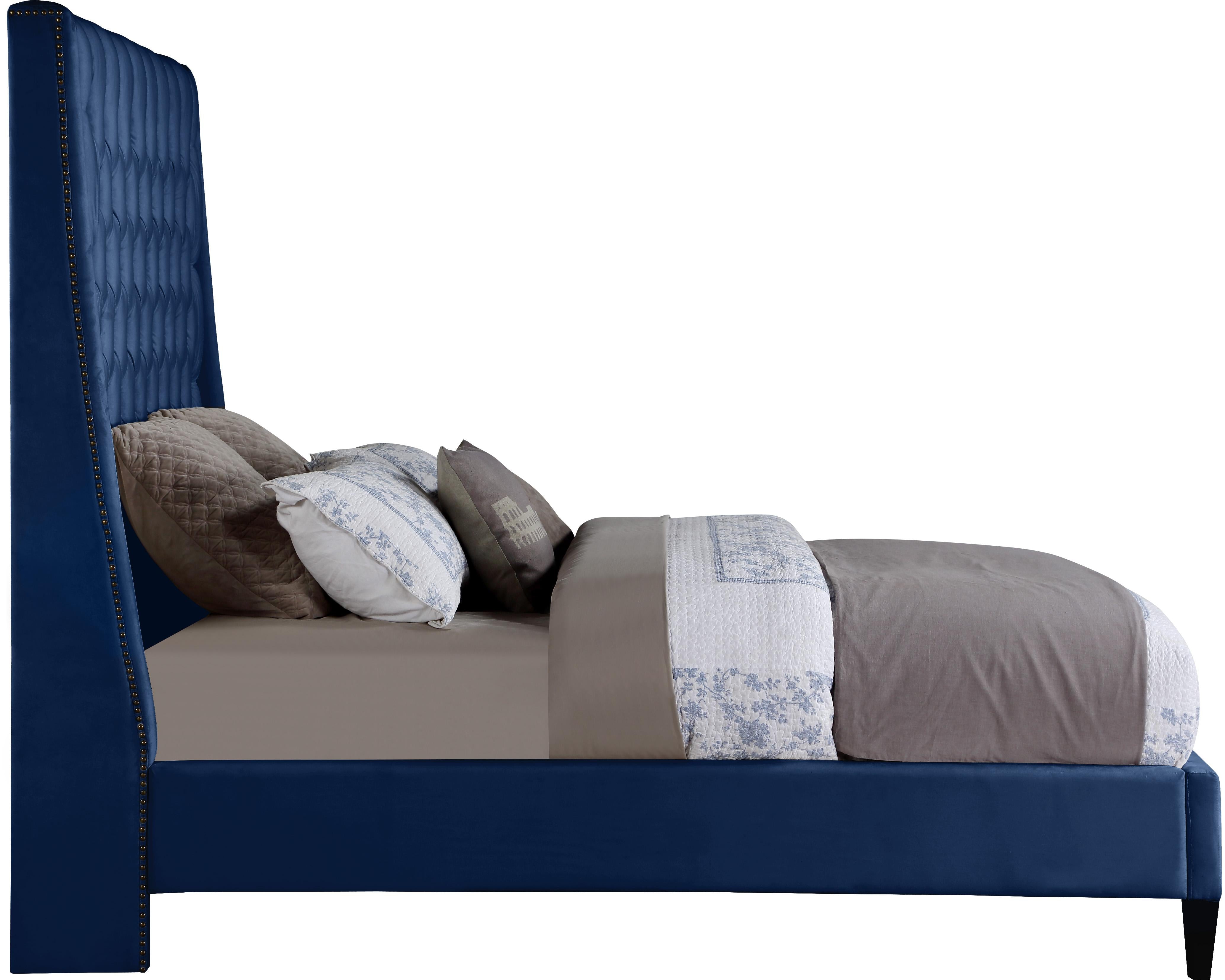 Fritz Navy Velvet King Bed - Luxury Home Furniture (MI)