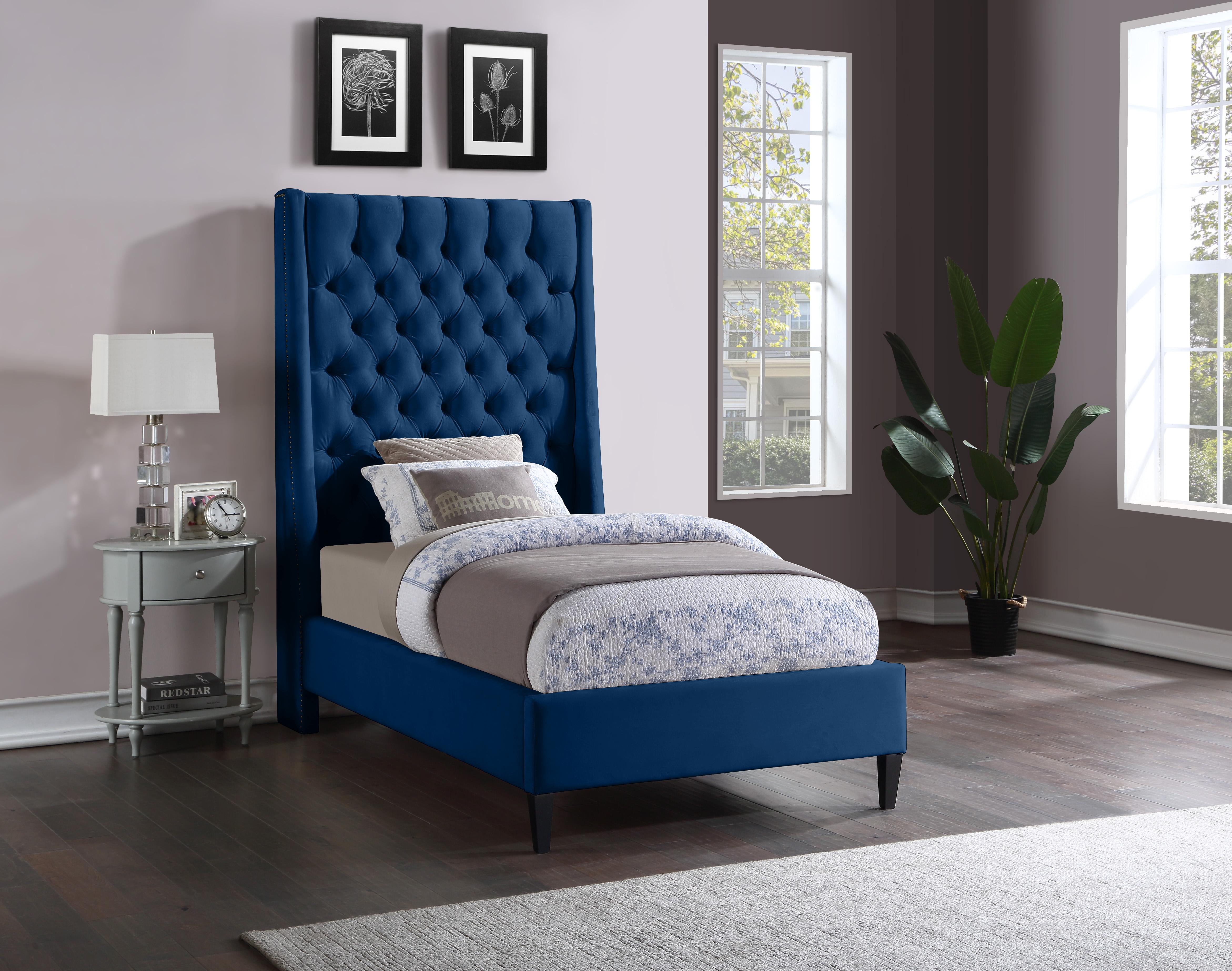 Fritz Navy Velvet Twin Bed - Luxury Home Furniture (MI)