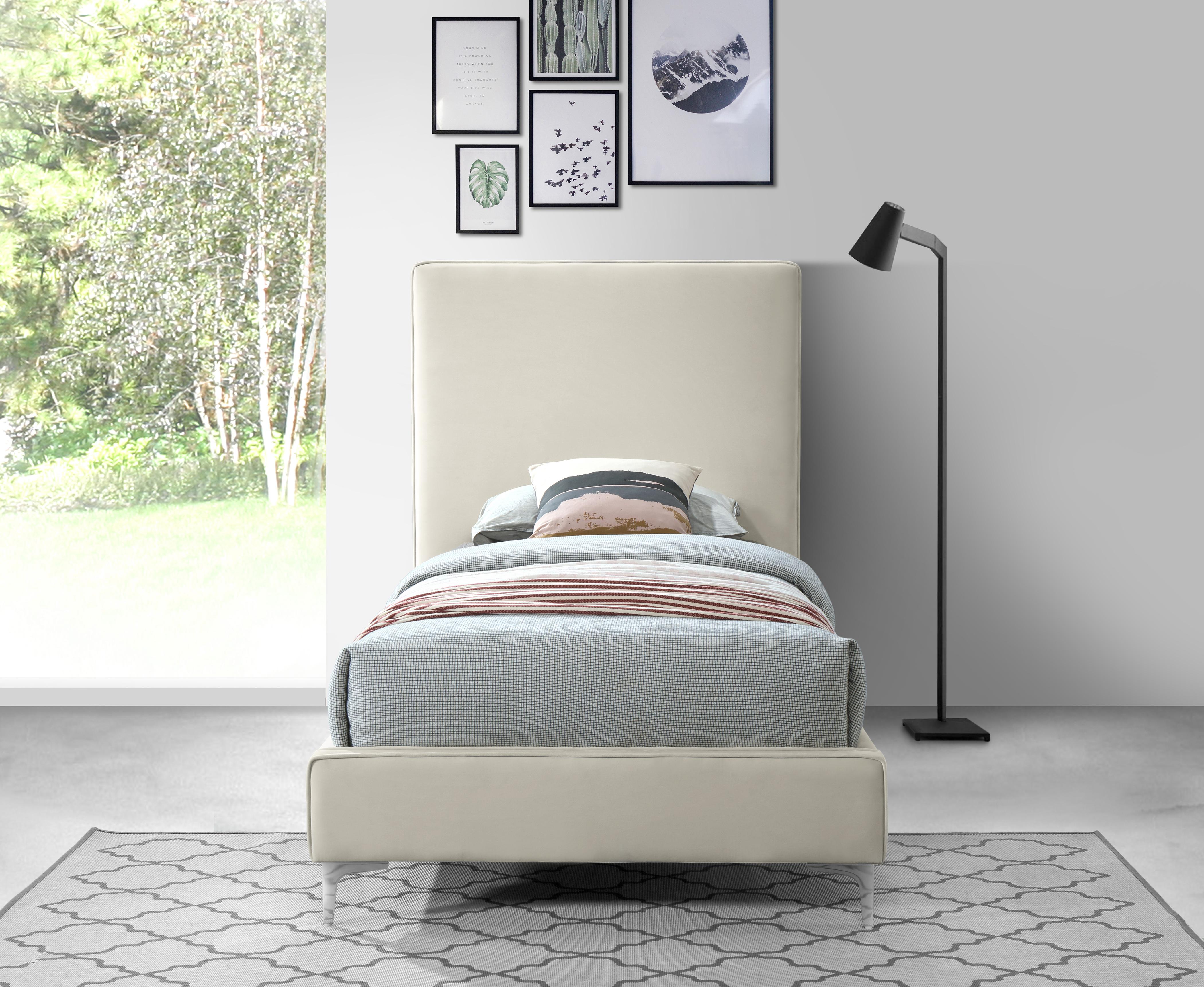 Geri Cream Velvet Twin Bed - Luxury Home Furniture (MI)
