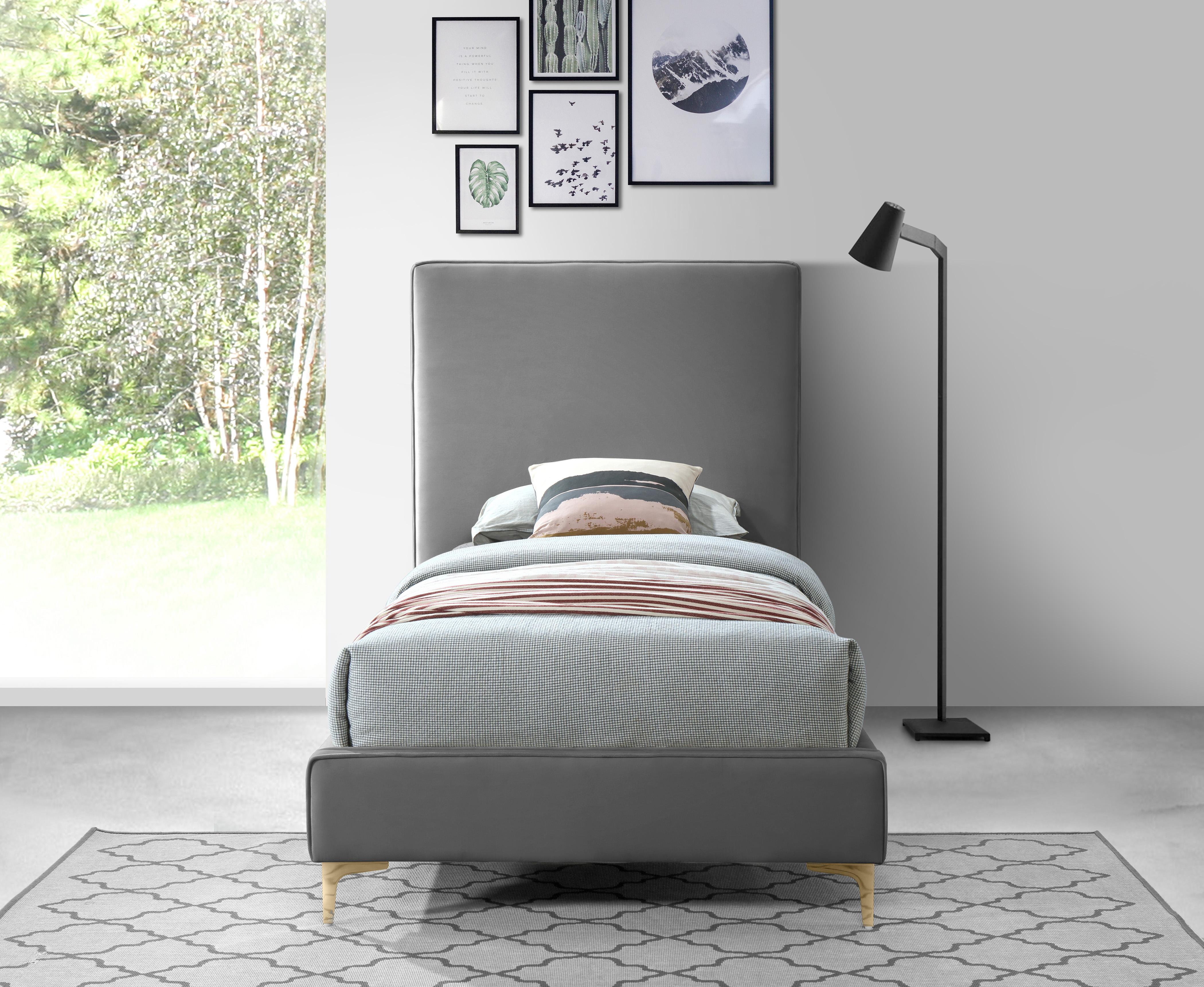 Geri Grey Velvet Twin Bed - Luxury Home Furniture (MI)
