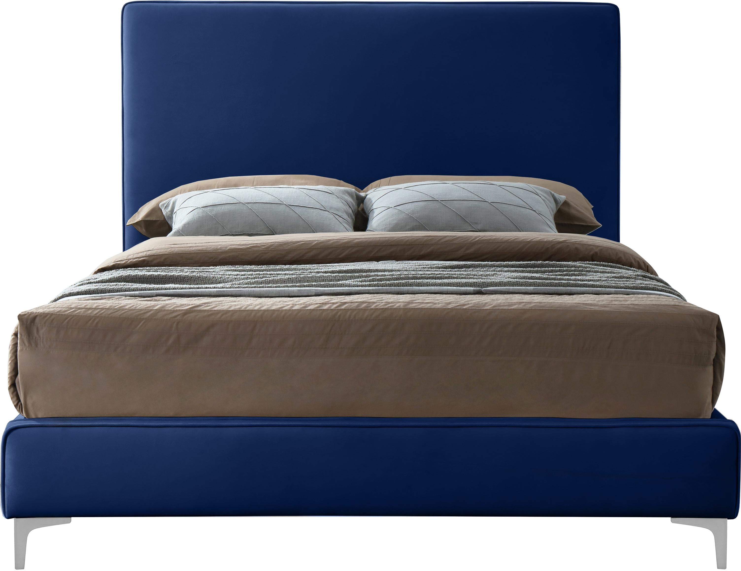 Geri Navy Velvet Queen Bed