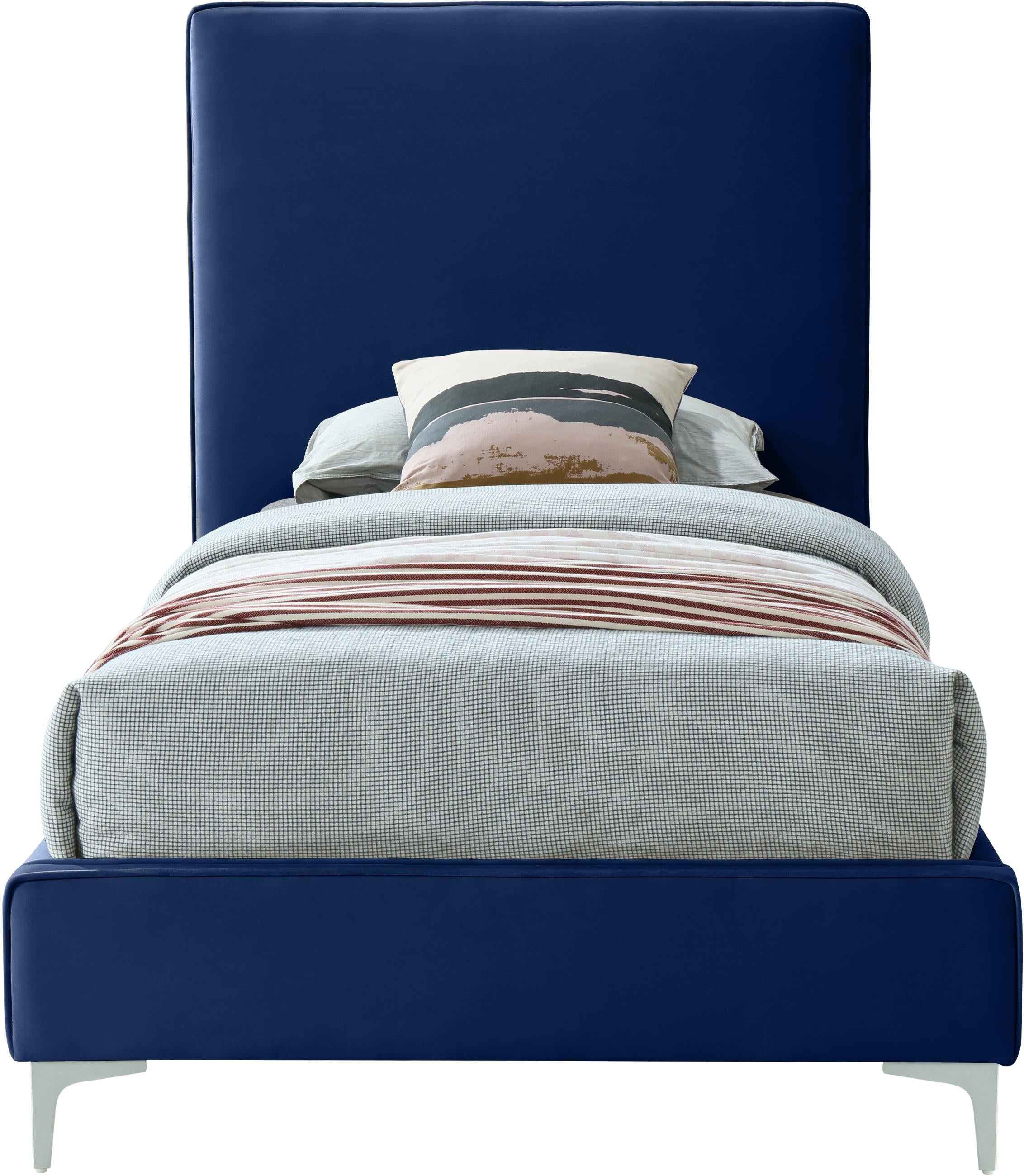 Geri Navy Velvet Twin Bed - Luxury Home Furniture (MI)