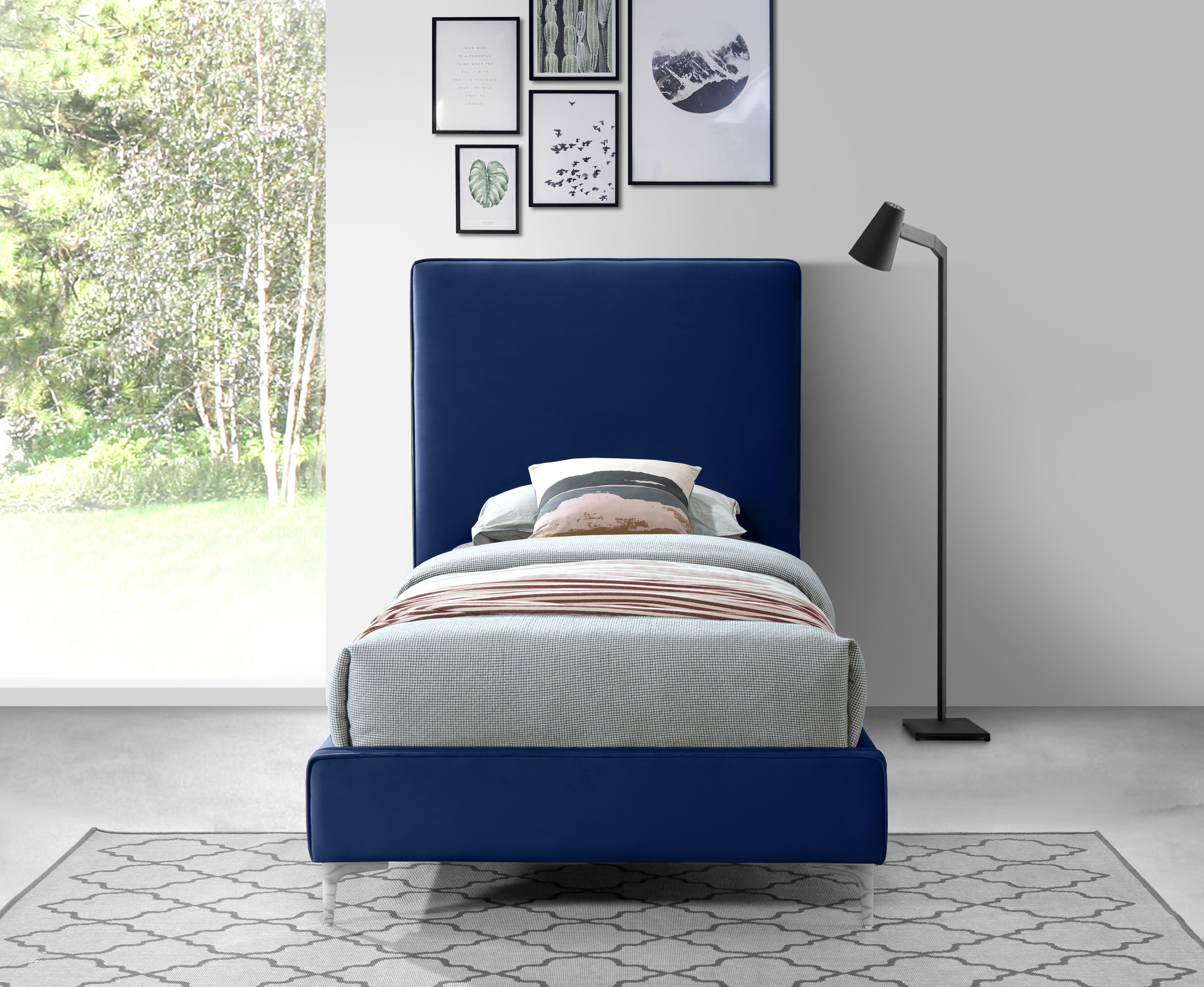 Geri Navy Velvet Twin Bed - Luxury Home Furniture (MI)