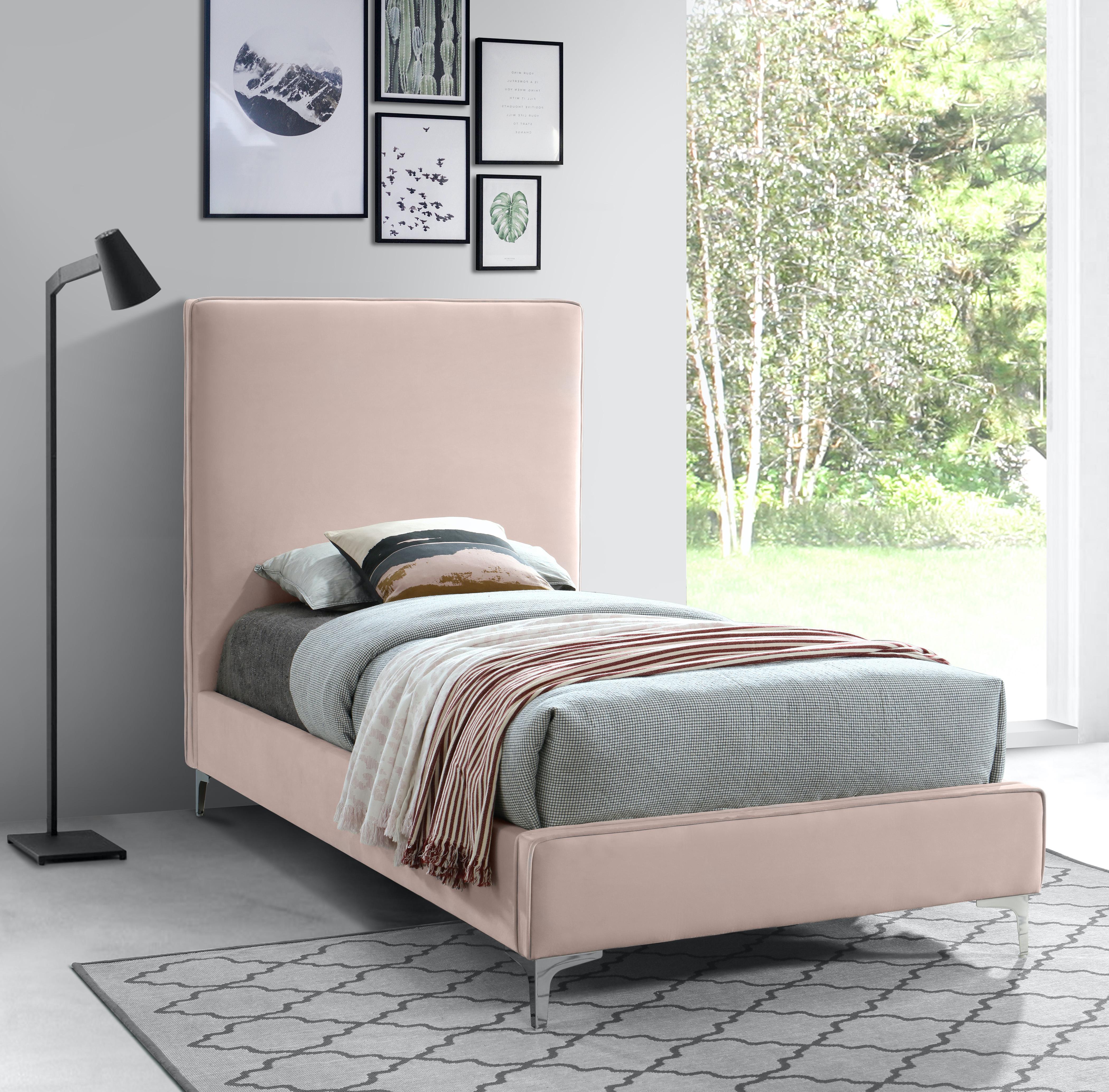 Geri Pink Velvet Twin Bed - Luxury Home Furniture (MI)