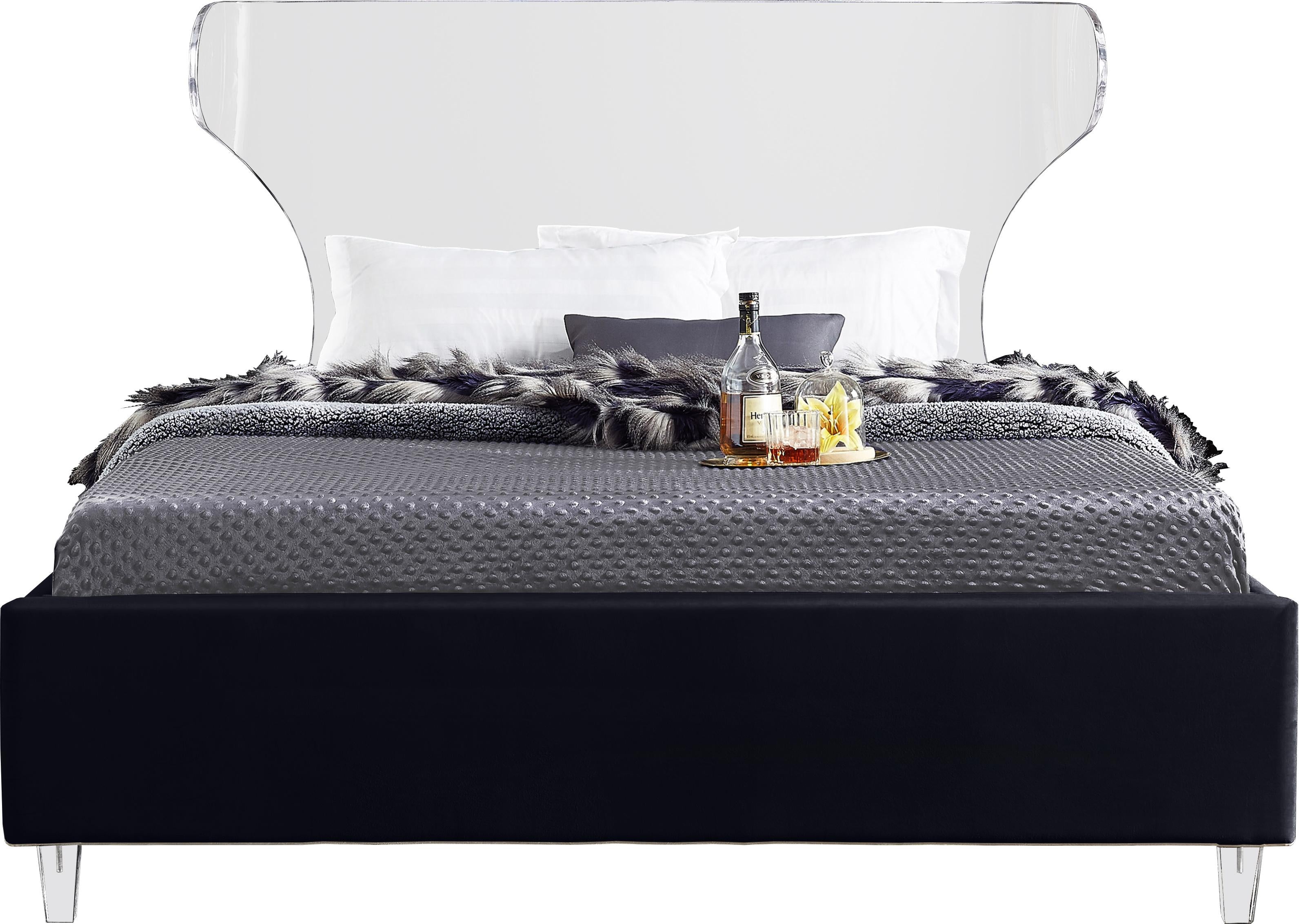 Ghost Black Velvet King Bed - Luxury Home Furniture (MI)