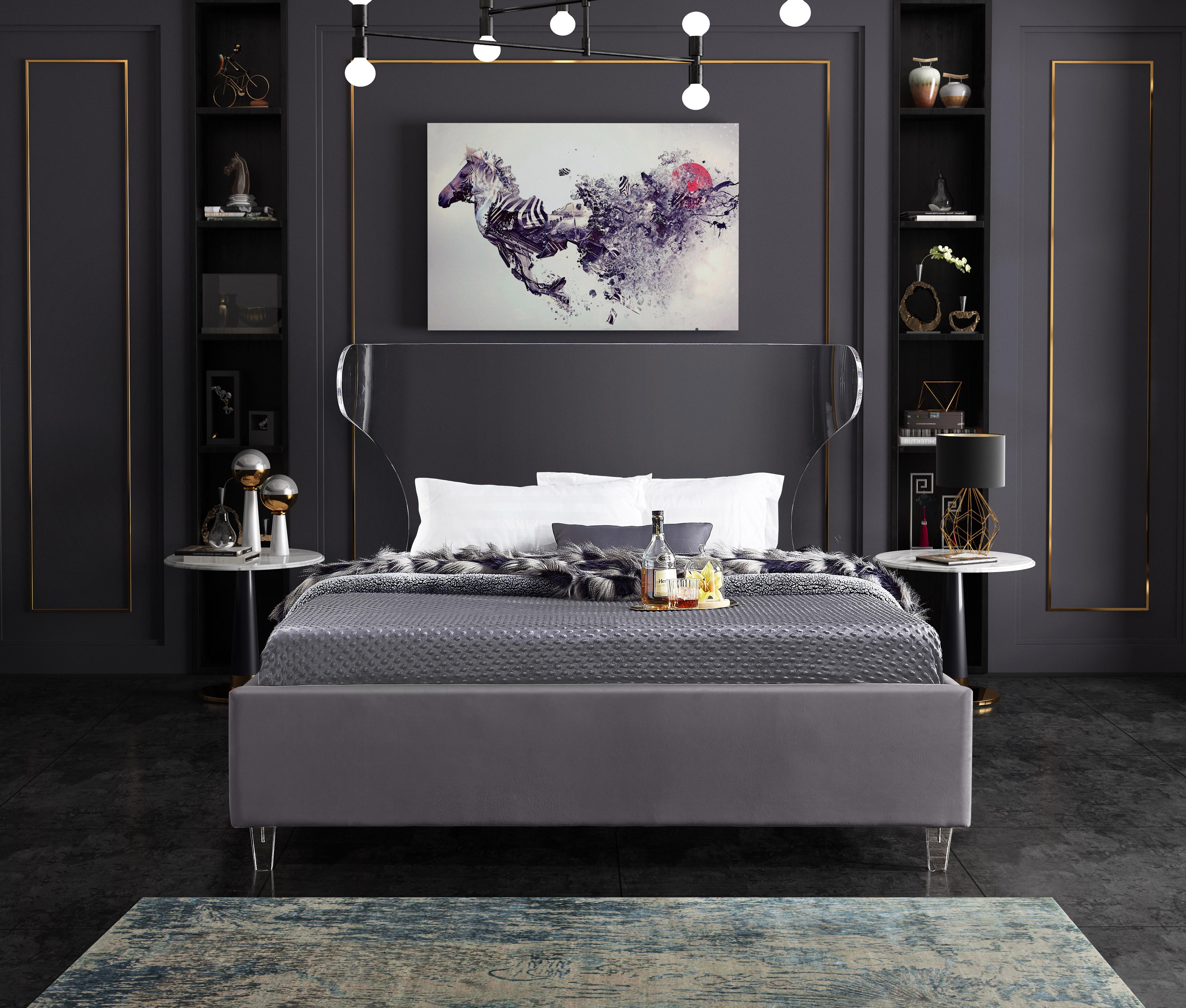Ghost Grey Velvet King Bed - Luxury Home Furniture (MI)