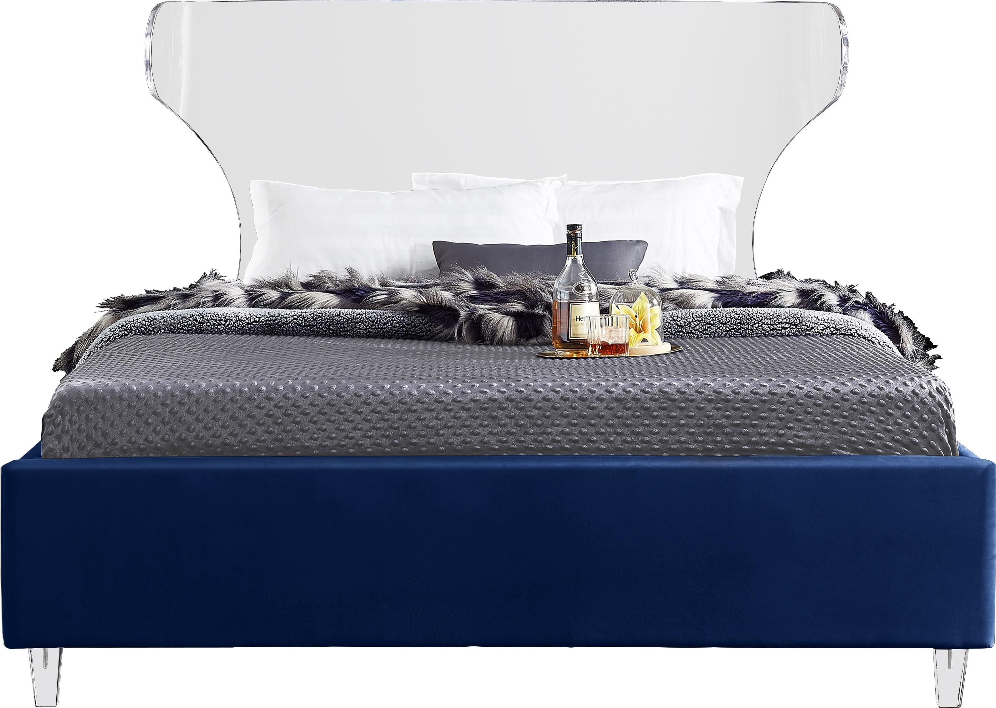 Ghost Navy Velvet King Bed - Luxury Home Furniture (MI)