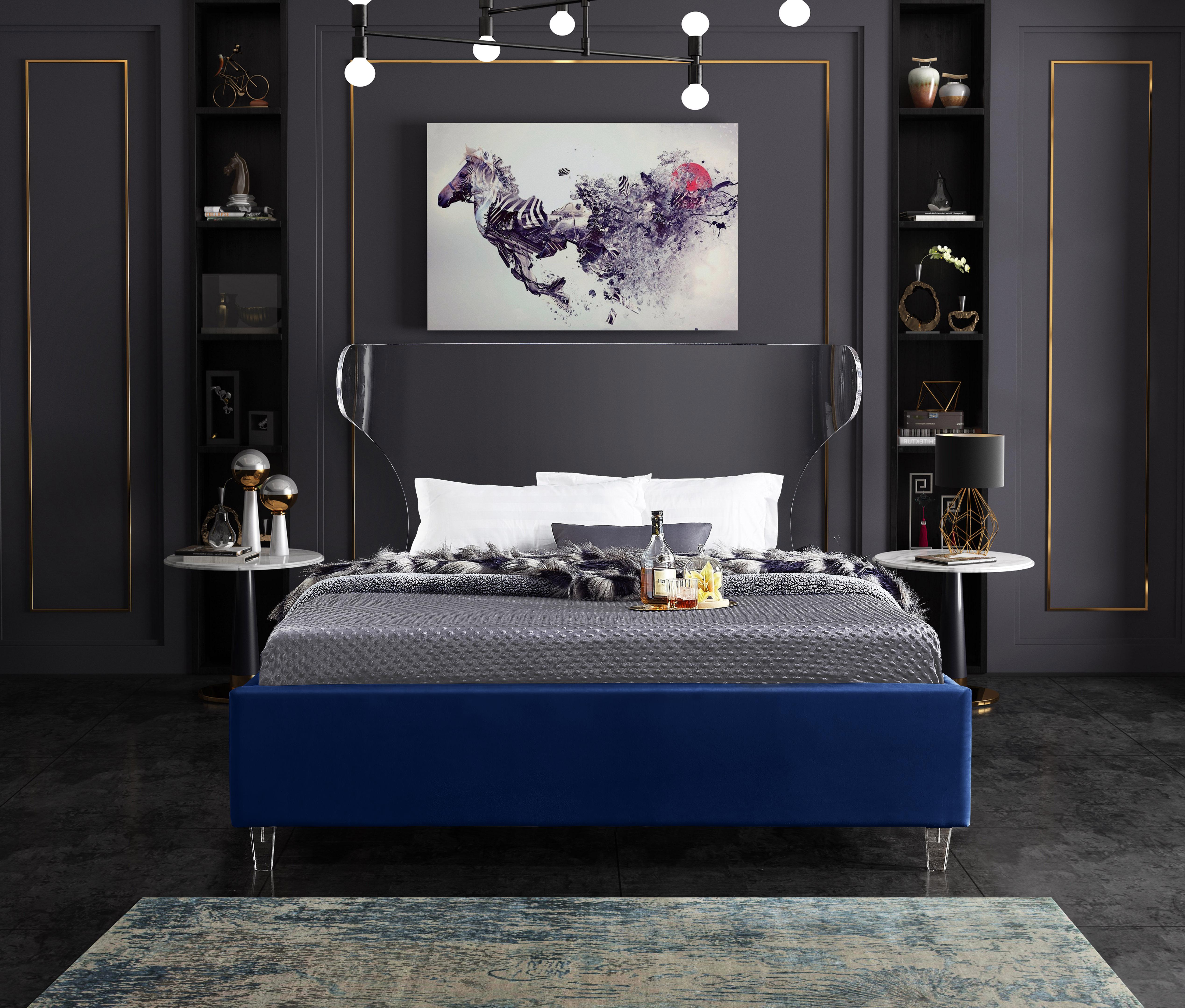 Ghost Navy Velvet King Bed